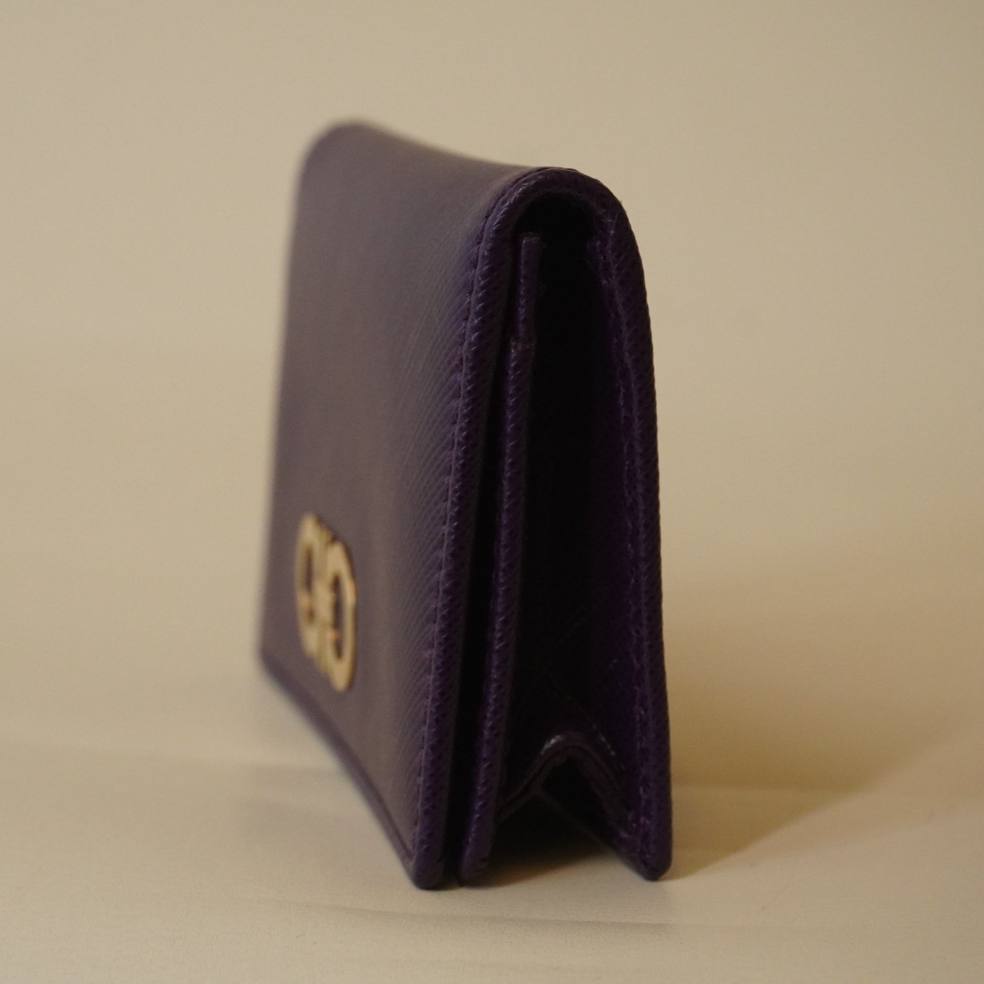 PRE-OWNED Gancini Business Card Holder Purple Leather