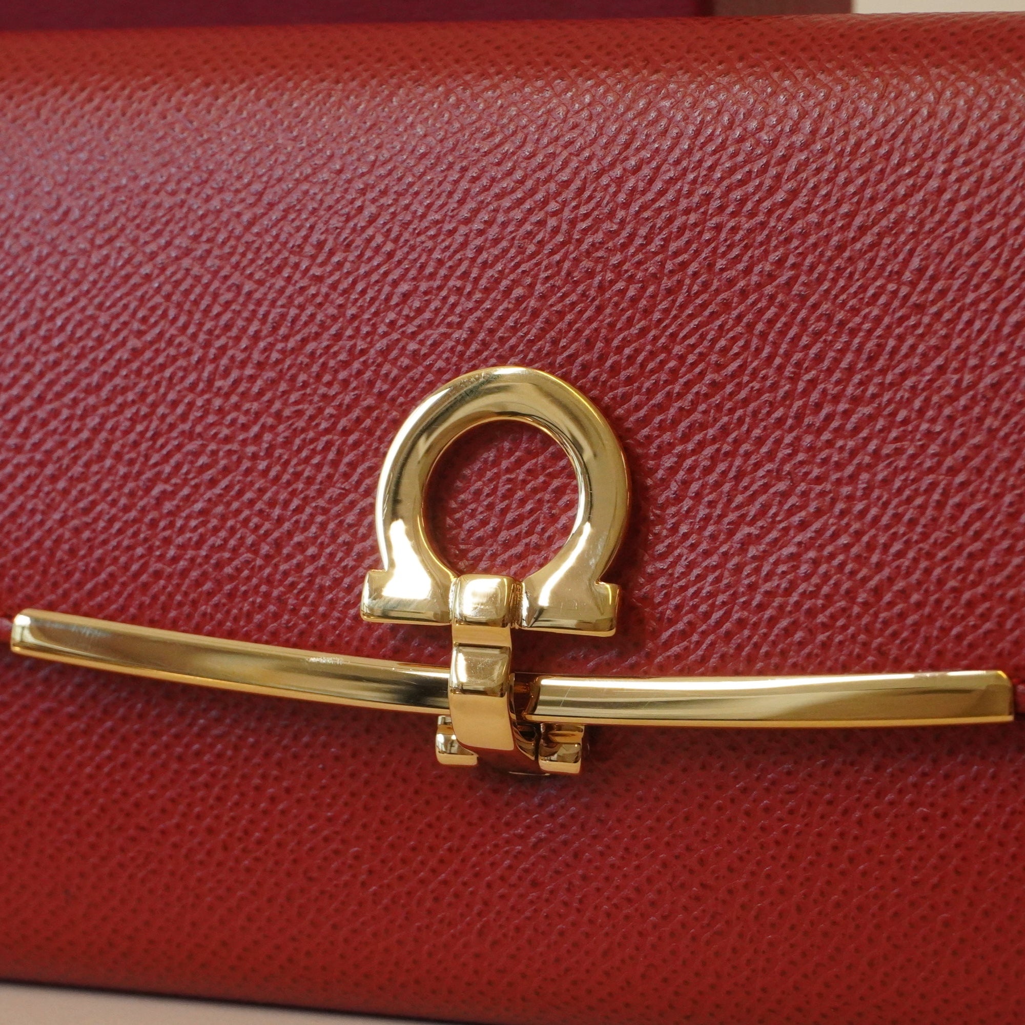 PRE-OWNED Gancini Long Wallet Red Leather