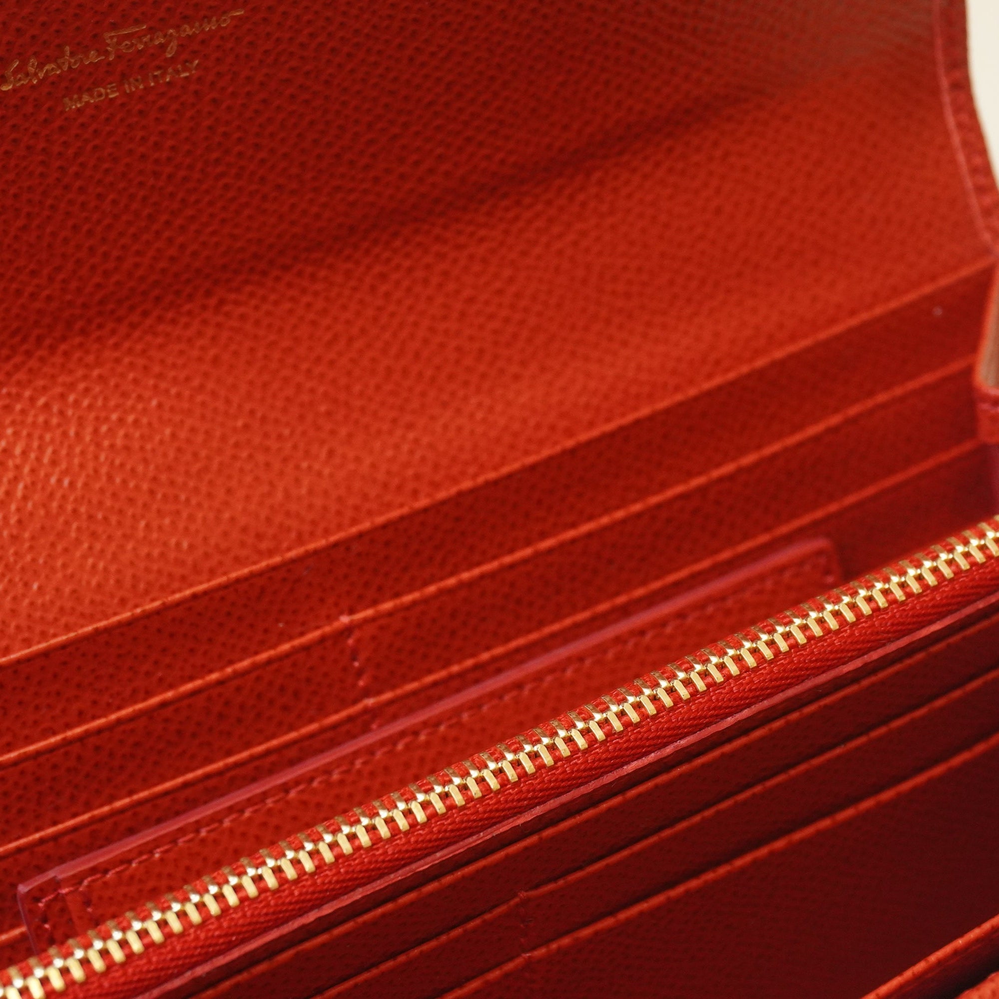 PRE-OWNED Gancini Long Wallet Red Leather