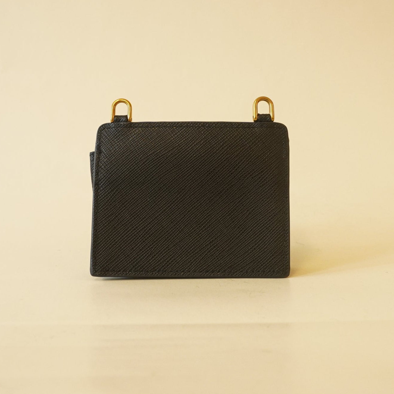 PRE-OWNED Saffiano Triangle Card Holder On Strap Black