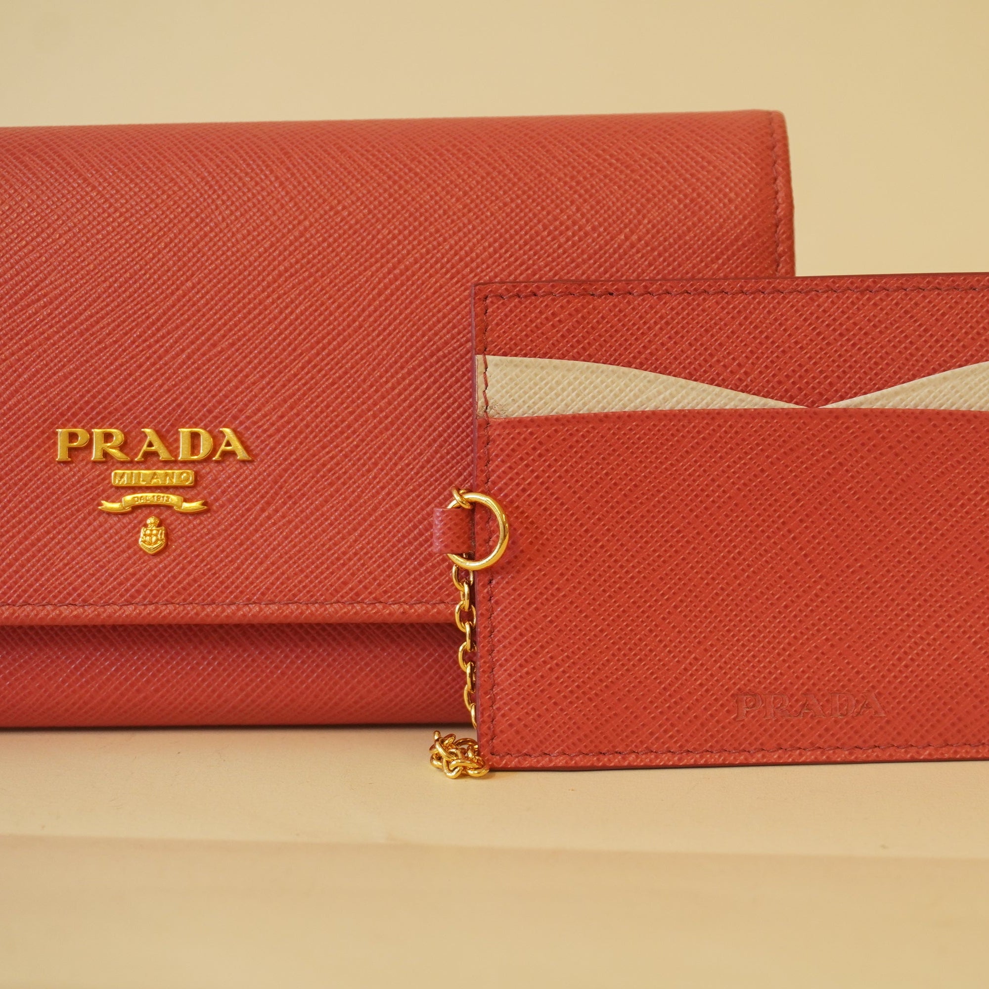 PRE-OWNED Saffiano Metal Continental Flap Wallet Pink