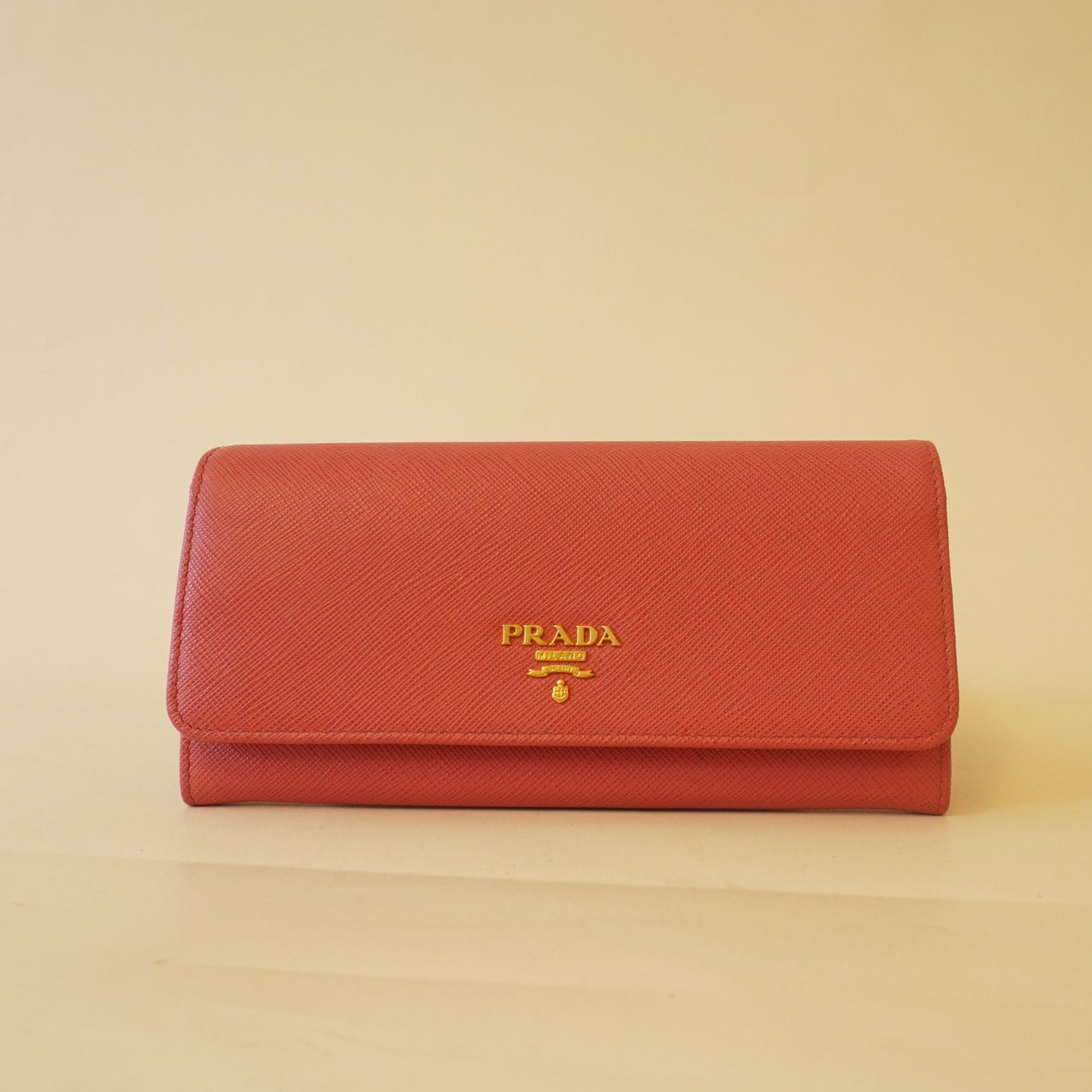 PRE-OWNED Saffiano Metal Continental Flap Wallet Pink