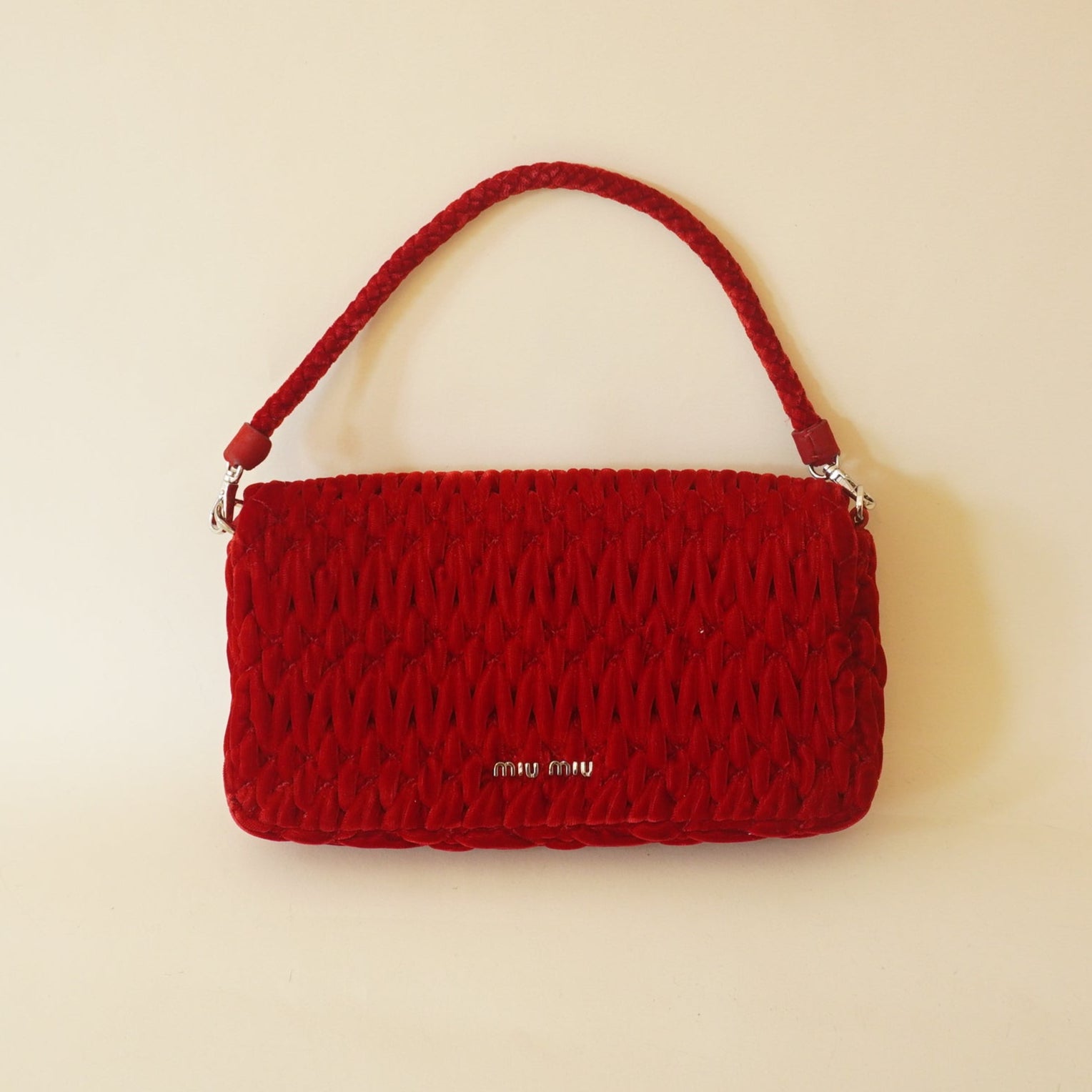 PRE-OWNED Iconic Crystal Red Velvet Shoulder Bag