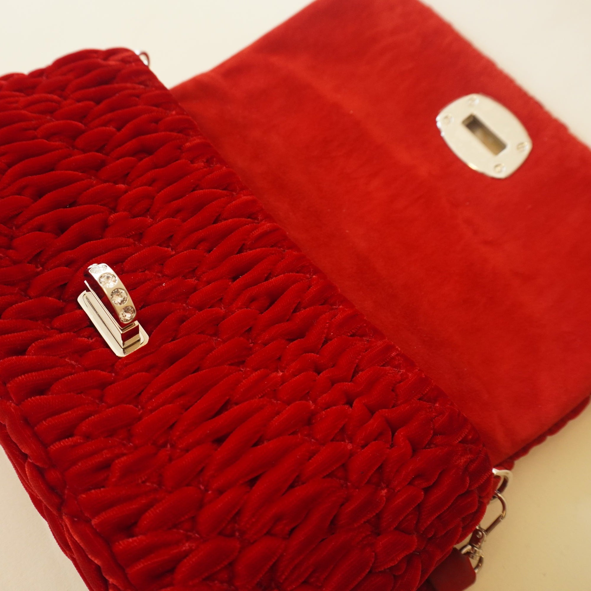 PRE-OWNED Iconic Crystal Red Velvet Shoulder Bag