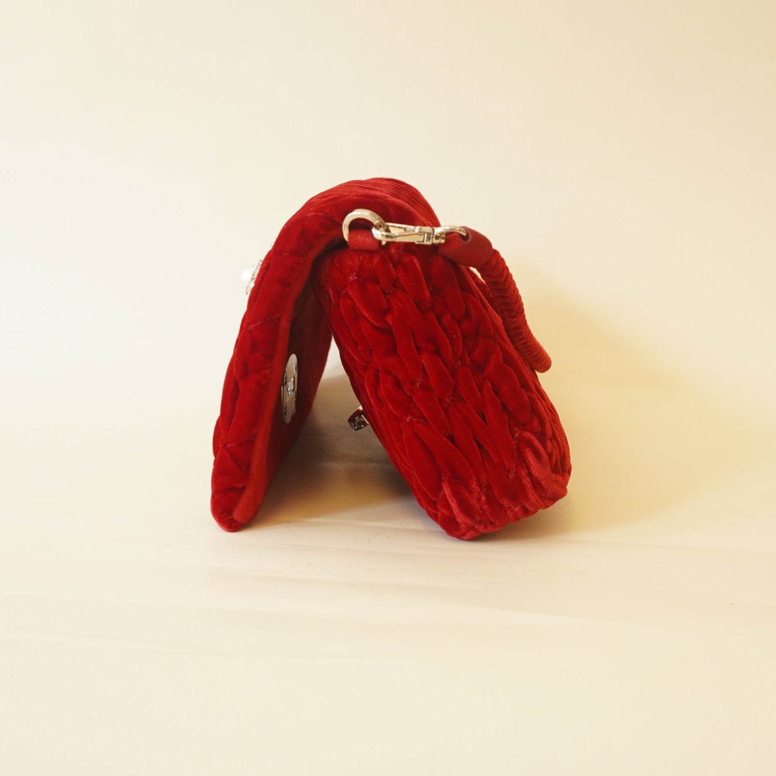 PRE-OWNED Iconic Crystal Red Velvet Shoulder Bag