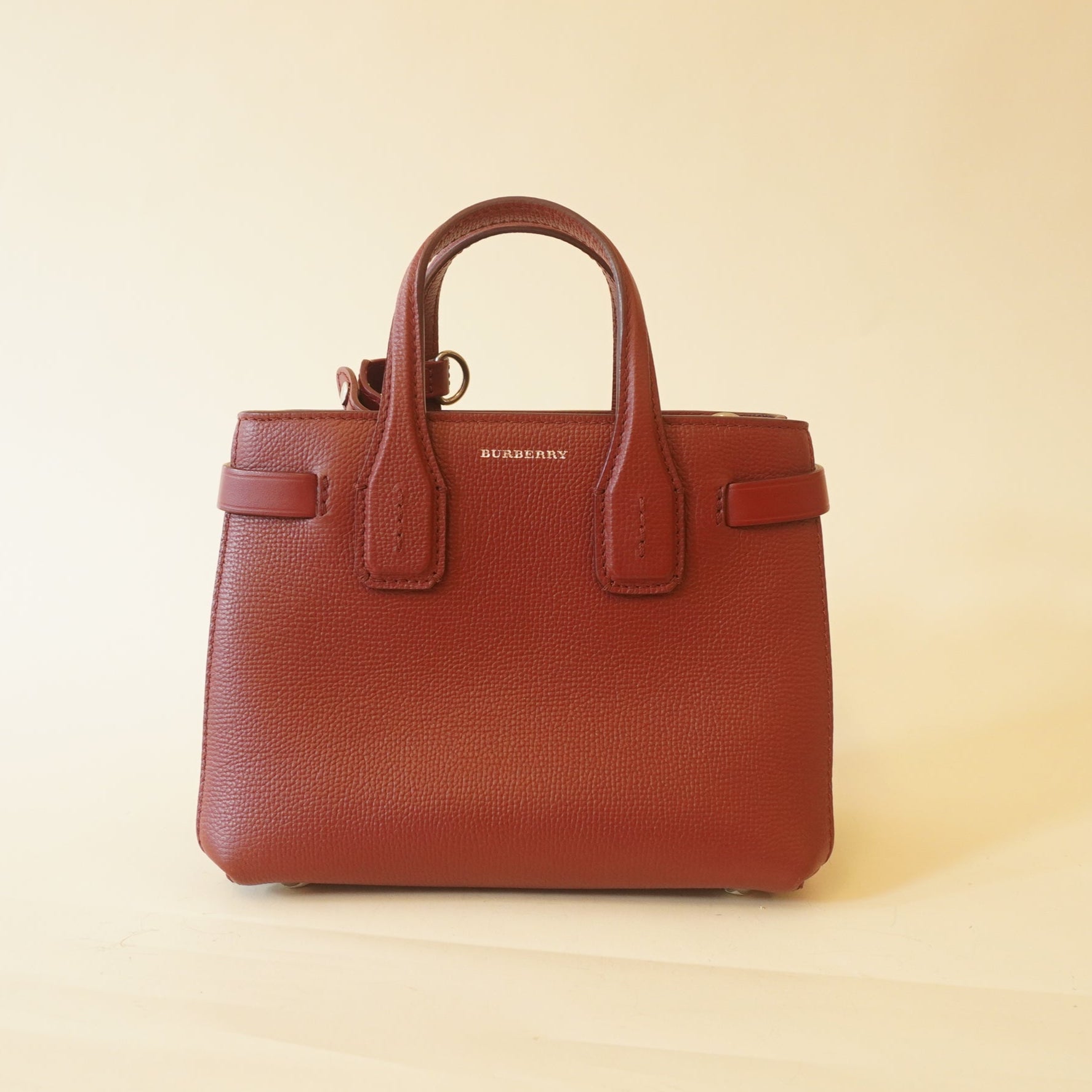 PRE-OWNED Grainy Calfskin House Check Baby Banner Tote Crimson ShoulderBag