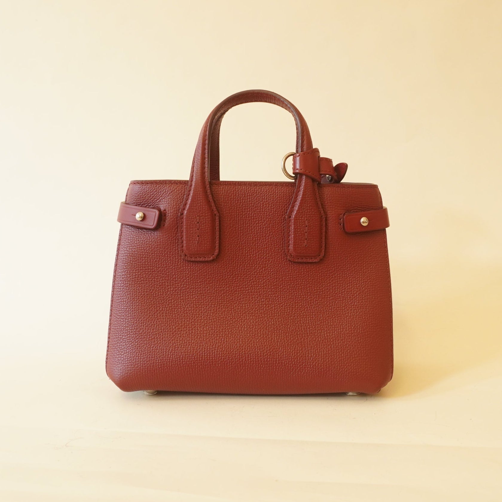 PRE-OWNED Grainy Calfskin House Check Baby Banner Tote Crimson ShoulderBag
