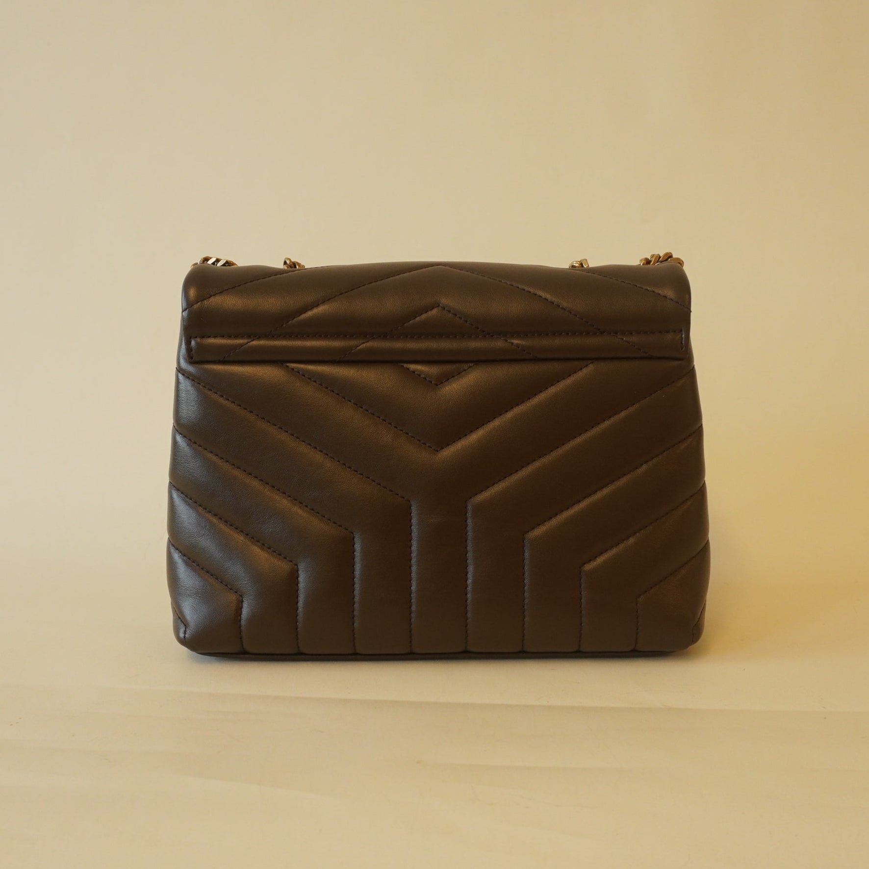 PRE-OWNED Calfskin Y Quilted Monogram Loulou Chain Satchel Soil Brown shoulder bag