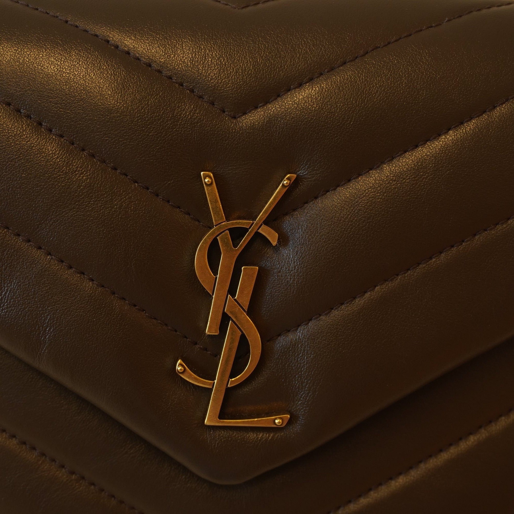 PRE-OWNED Calfskin Y Quilted Monogram Loulou Chain Satchel Soil Brown shoulder bag