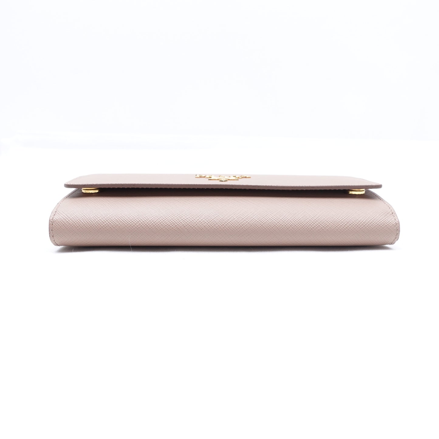 PRE-OWNED Beige Saffiano Leather Wallet on Chain