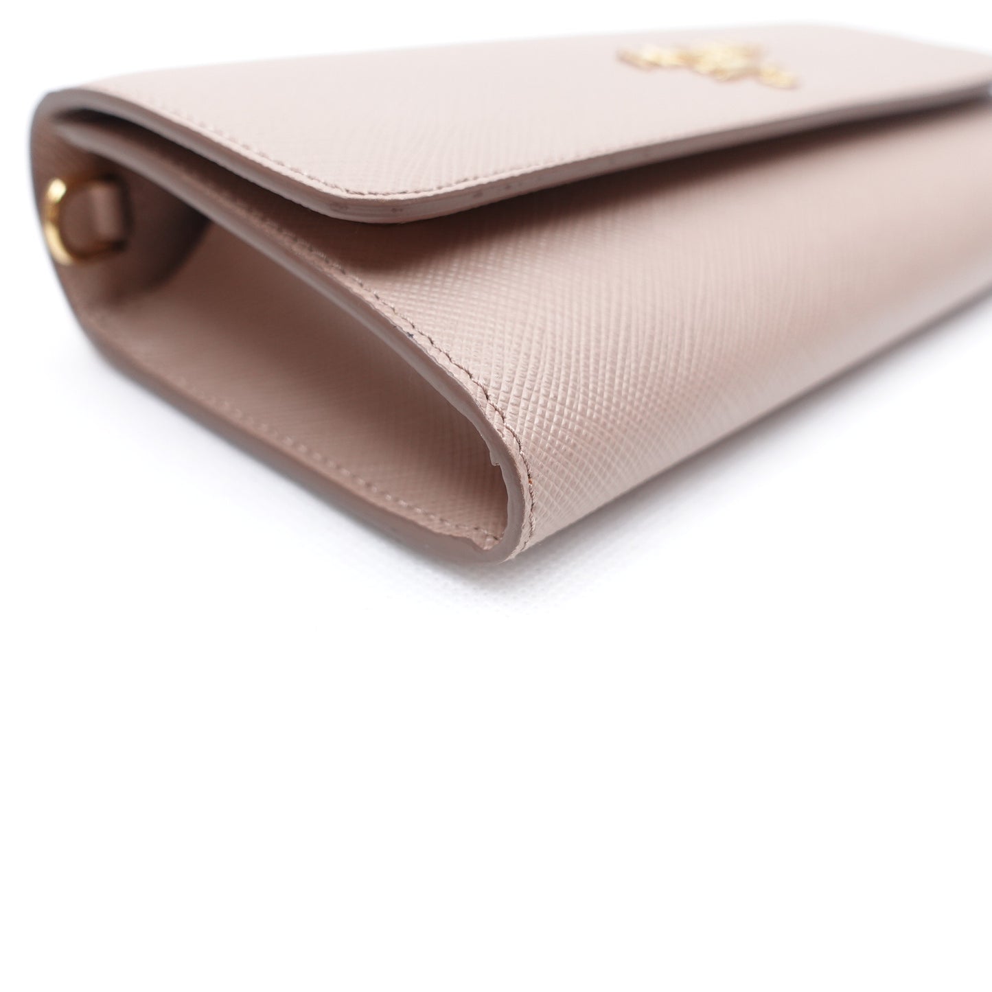 PRE-OWNED Beige Saffiano Leather Wallet on Chain