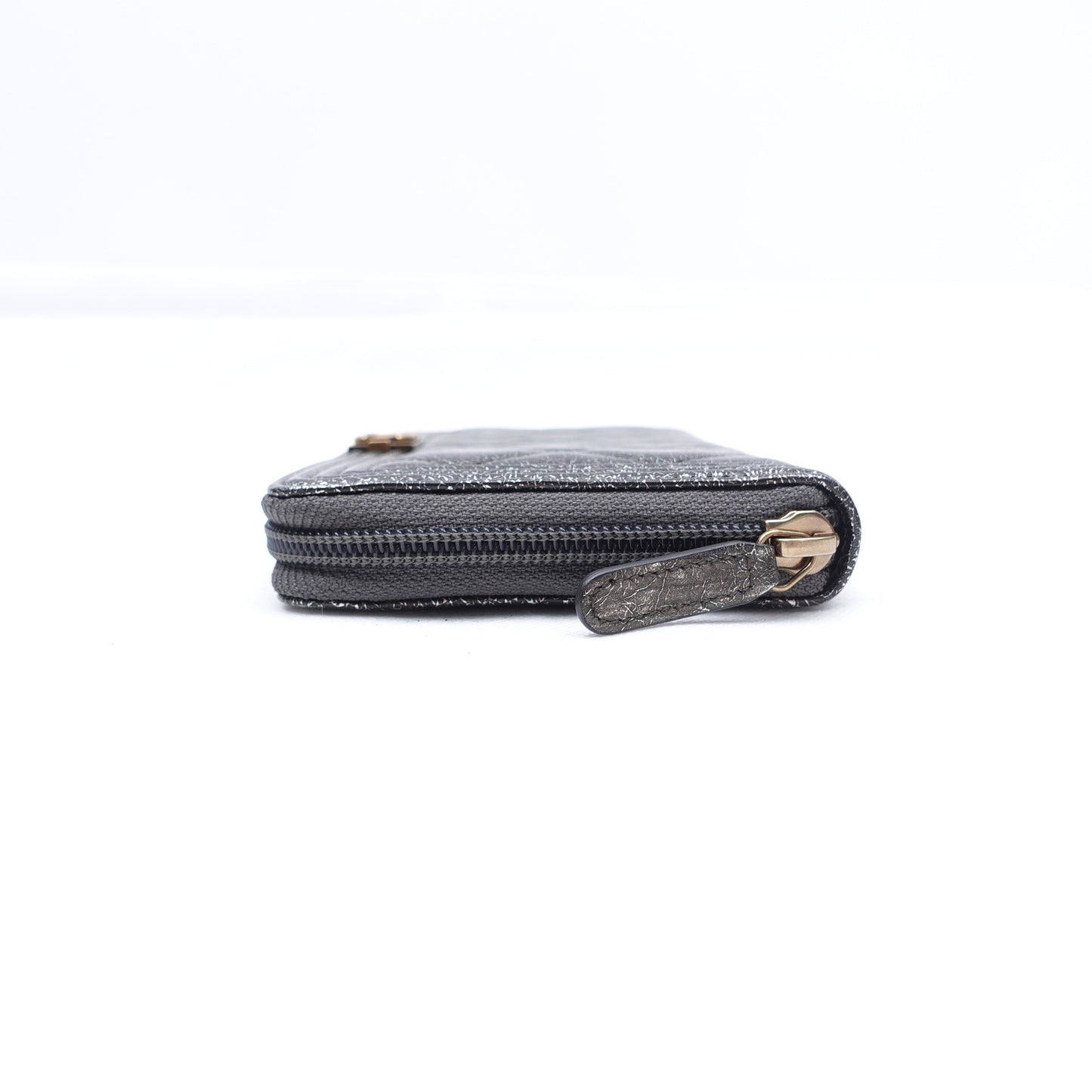 PRE-OWNED CC Cracked Metallic Calfskin Quilted Boy Long Zip Around Wallet