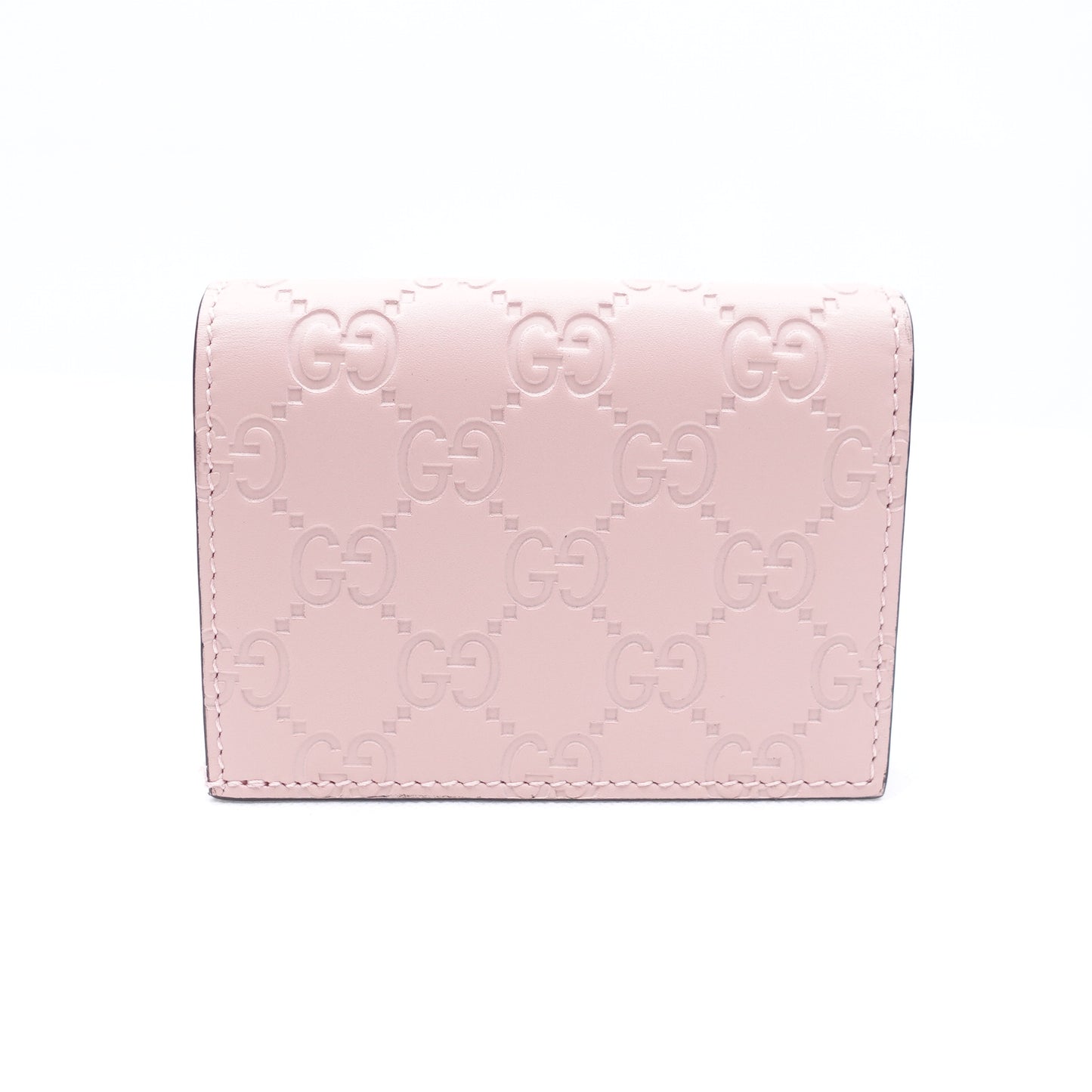 PRE-OWNED Guccissima Signature Crystal Cat Card Case Wallet Light Candy Pink
