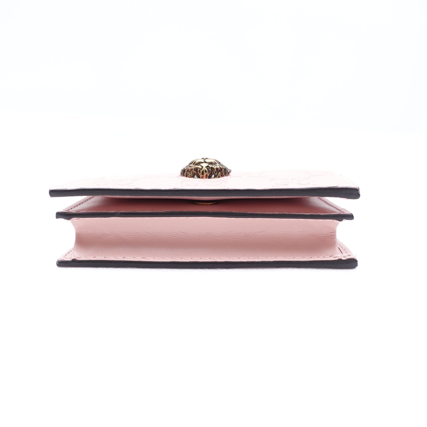 PRE-OWNED Guccissima Signature Crystal Cat Card Case Wallet Light Candy Pink