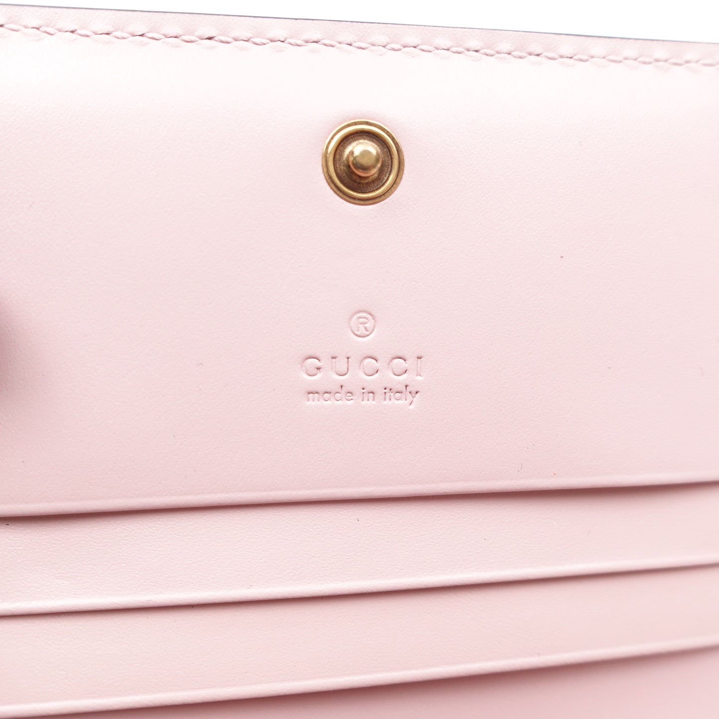 PRE-OWNED Guccissima Signature Crystal Cat Card Case Wallet Light Candy Pink