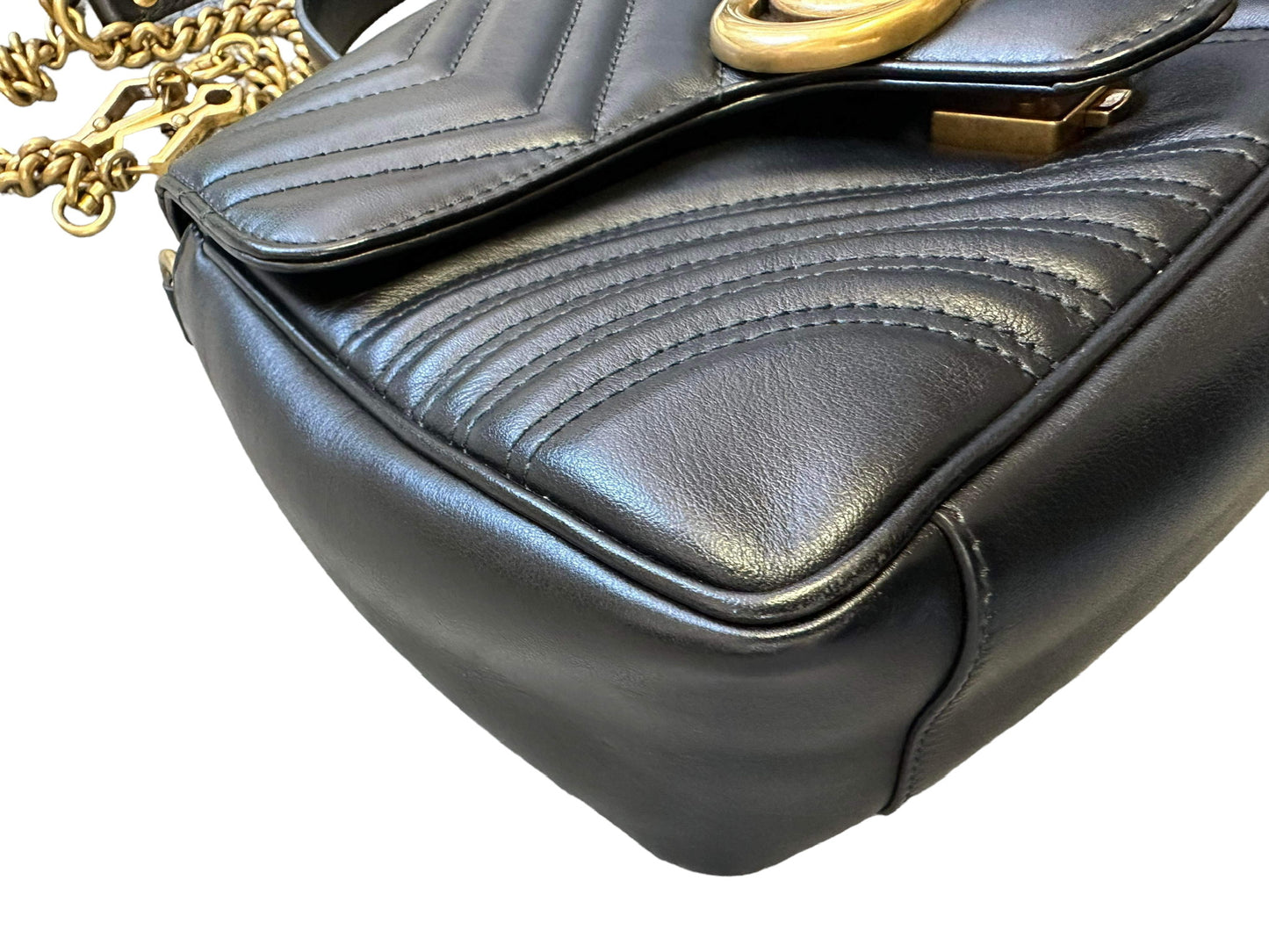 GUCCI - Calfskin Matelasse Medium GG Marmont Top Handle Shoulder Bag Black