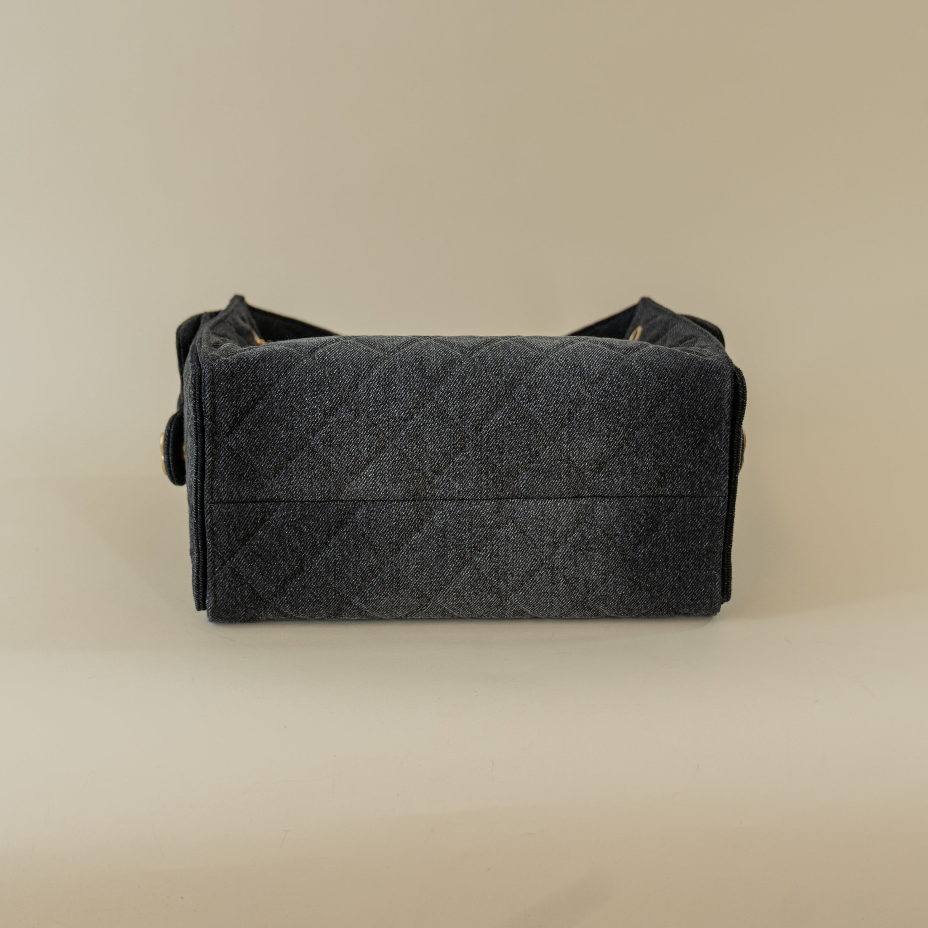 PRE-OWNED Denim Quilted Small Chanel 25 Handbag Black