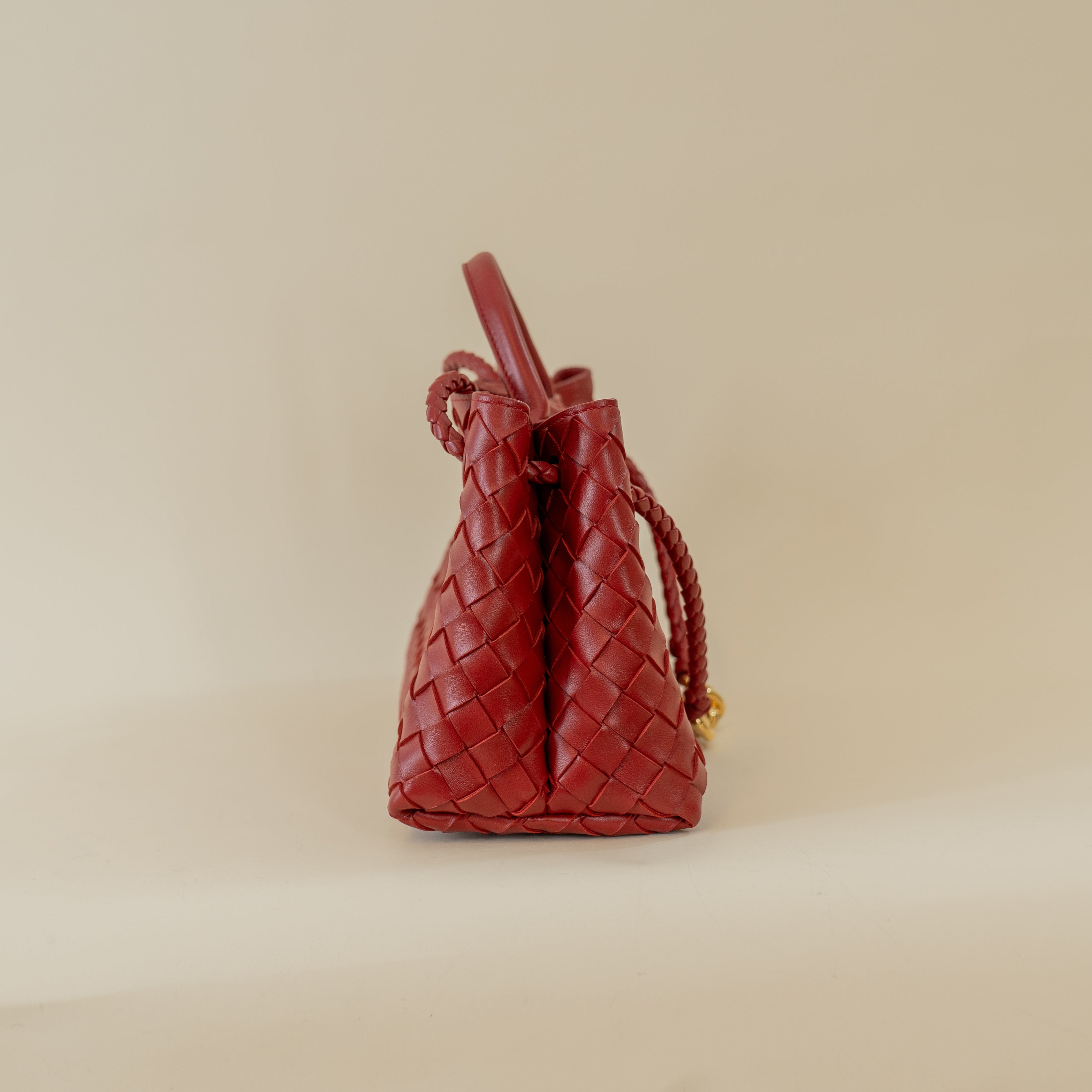 PRE-OWNED Red Lambskin East West Andiamo Shoulder Bag