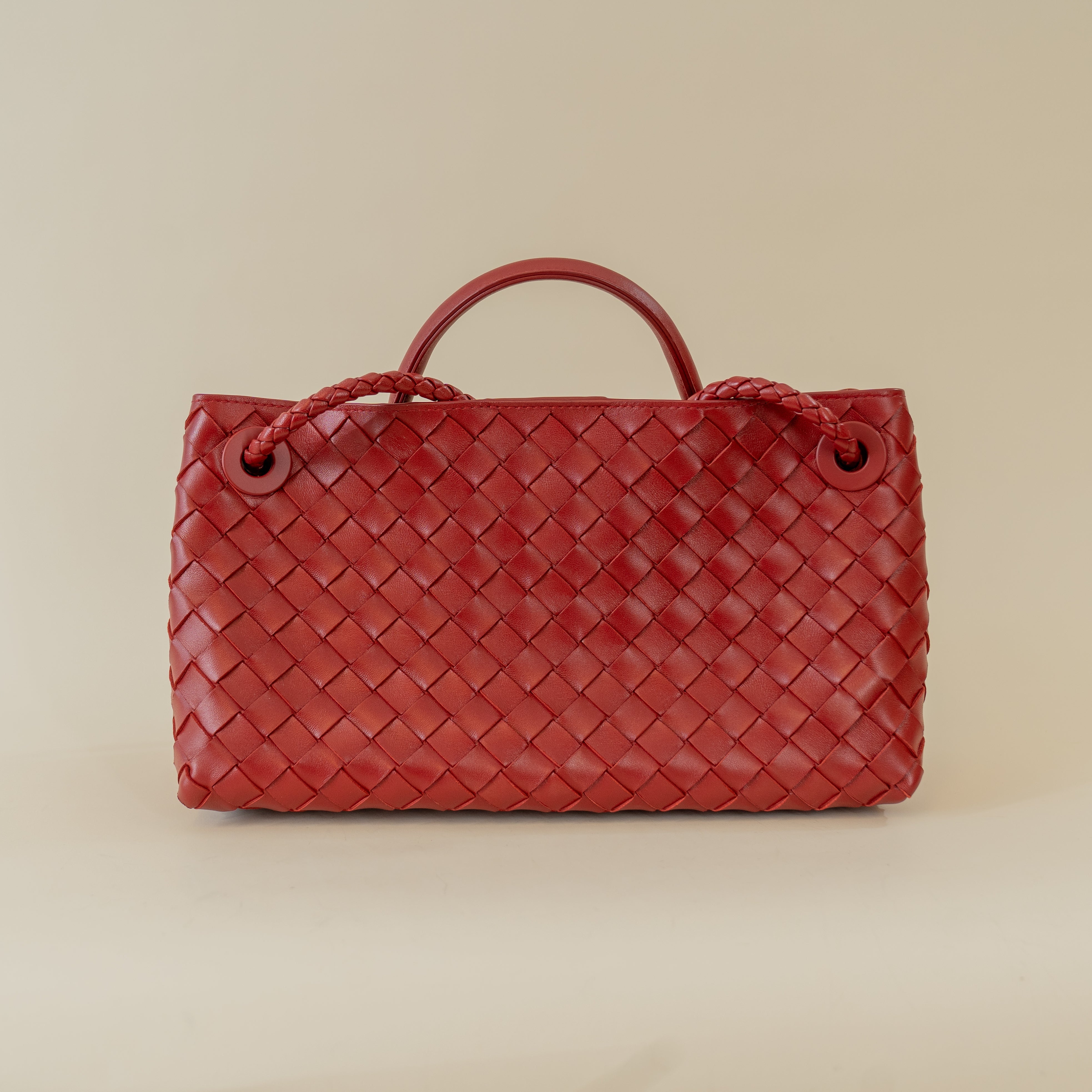 PRE-OWNED Red Lambskin East West Andiamo Shoulder Bag