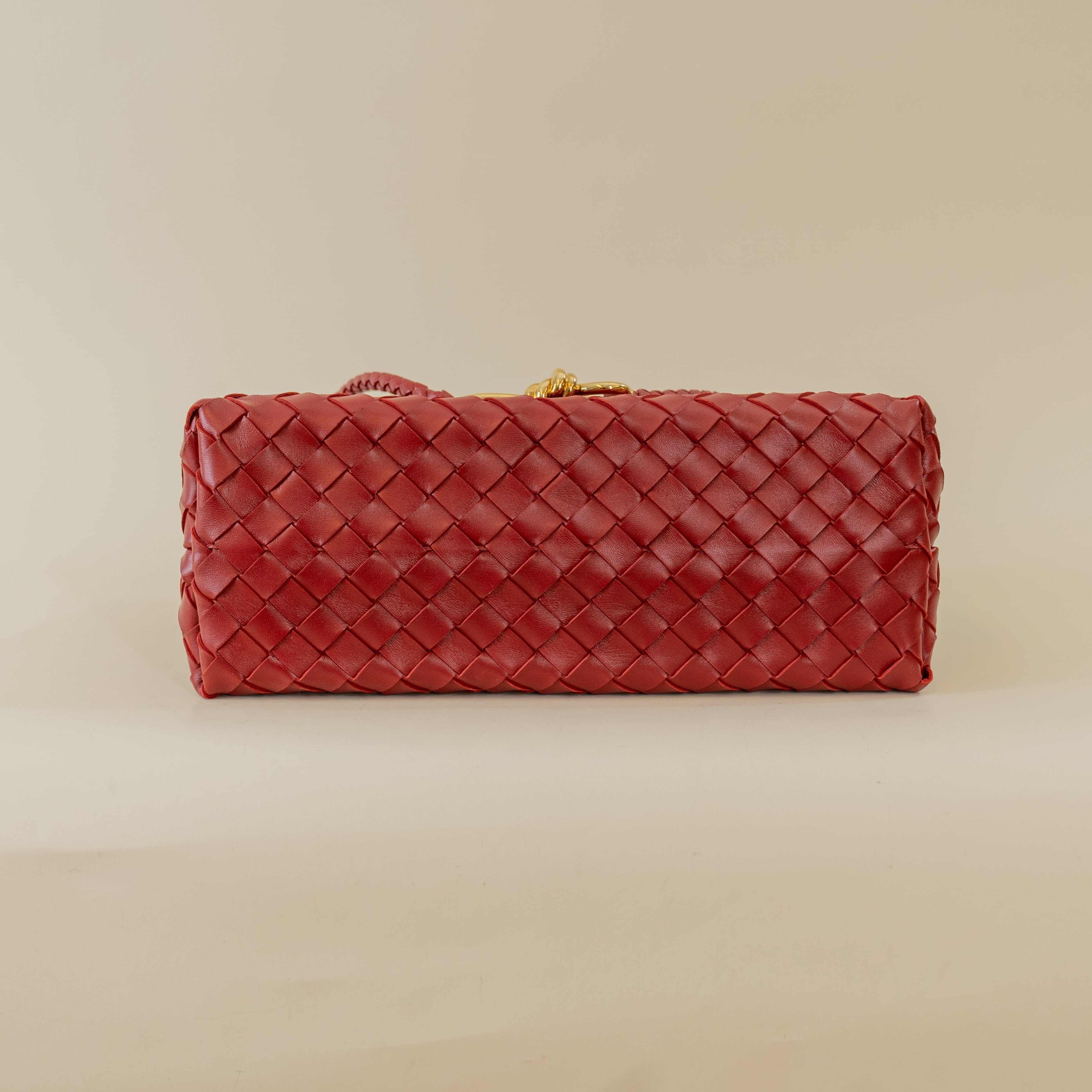 PRE-OWNED Red Lambskin East West Andiamo Shoulder Bag