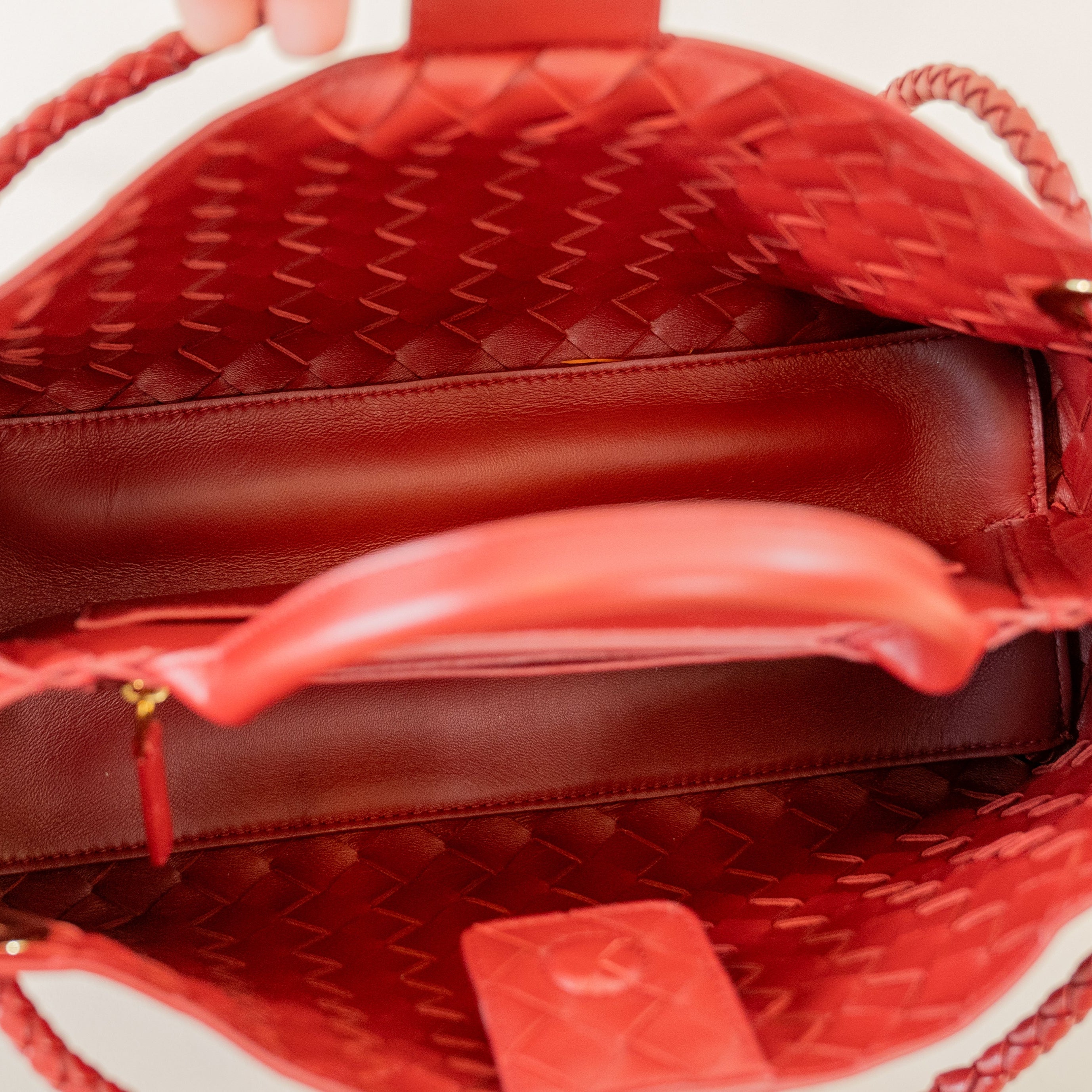 PRE-OWNED Red Lambskin East West Andiamo Shoulder Bag