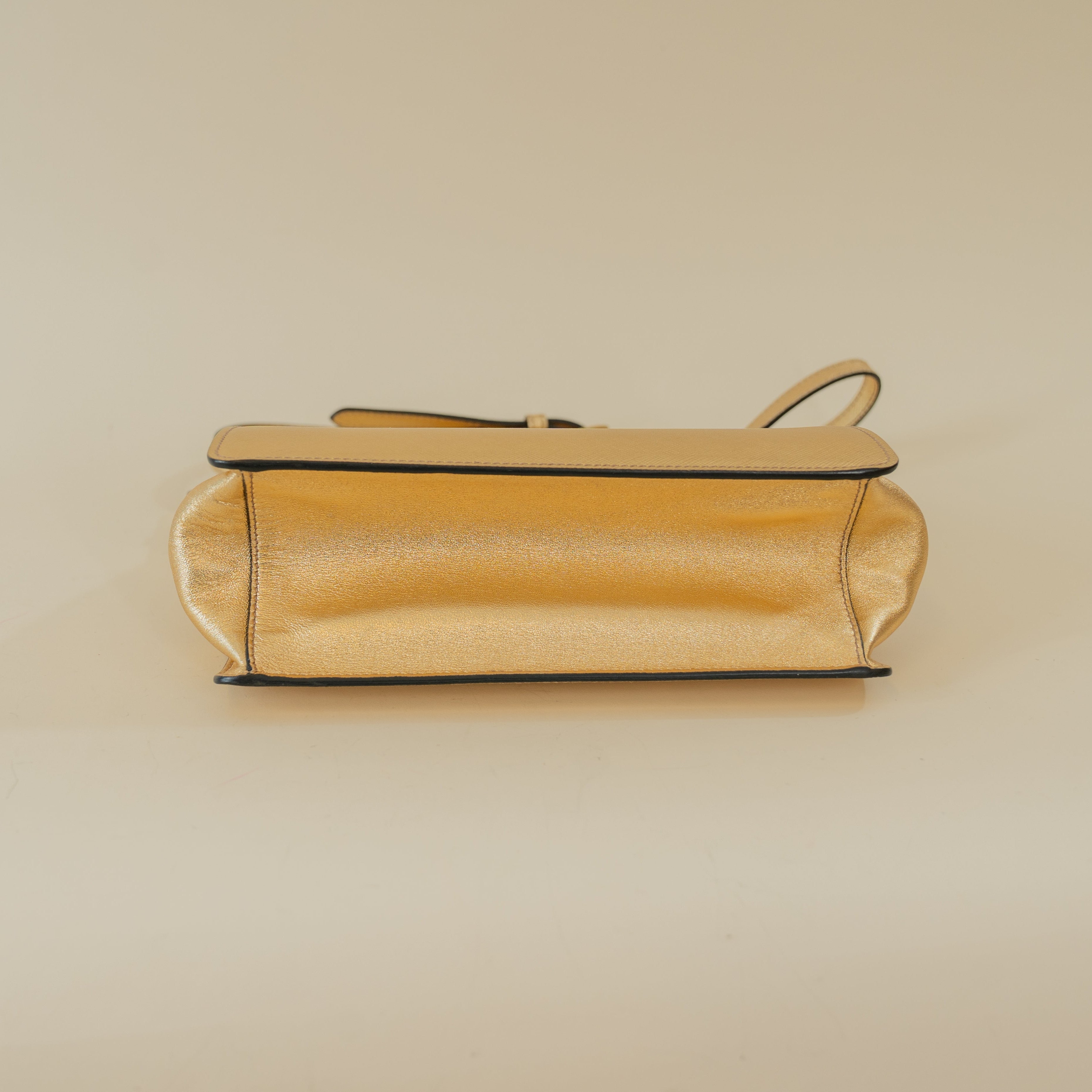 PRE-OWNED Gold Saffiano Light Frame Crossbody Bag