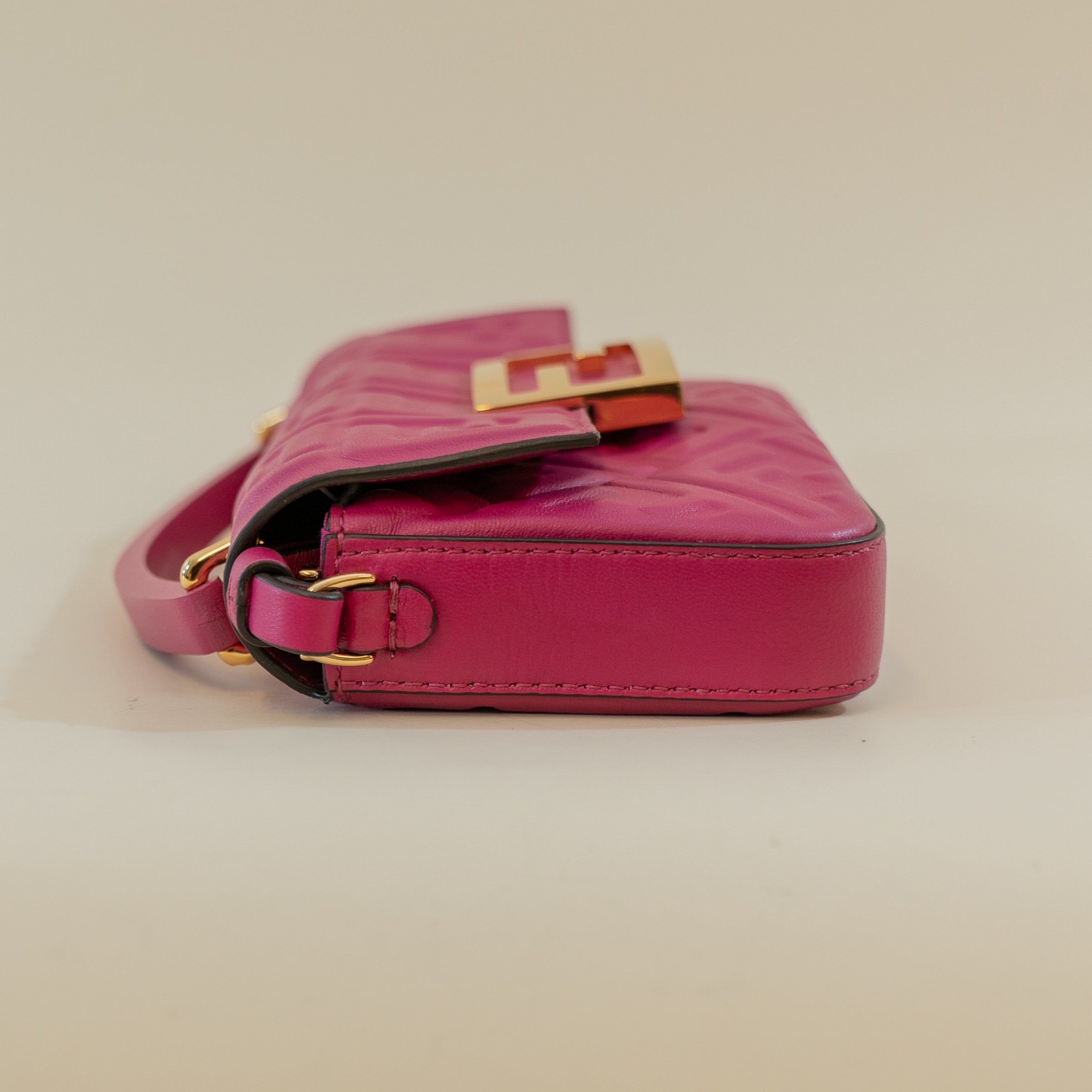 PRE-OWNED Baguette Pink Calfskin Shoulder Bag