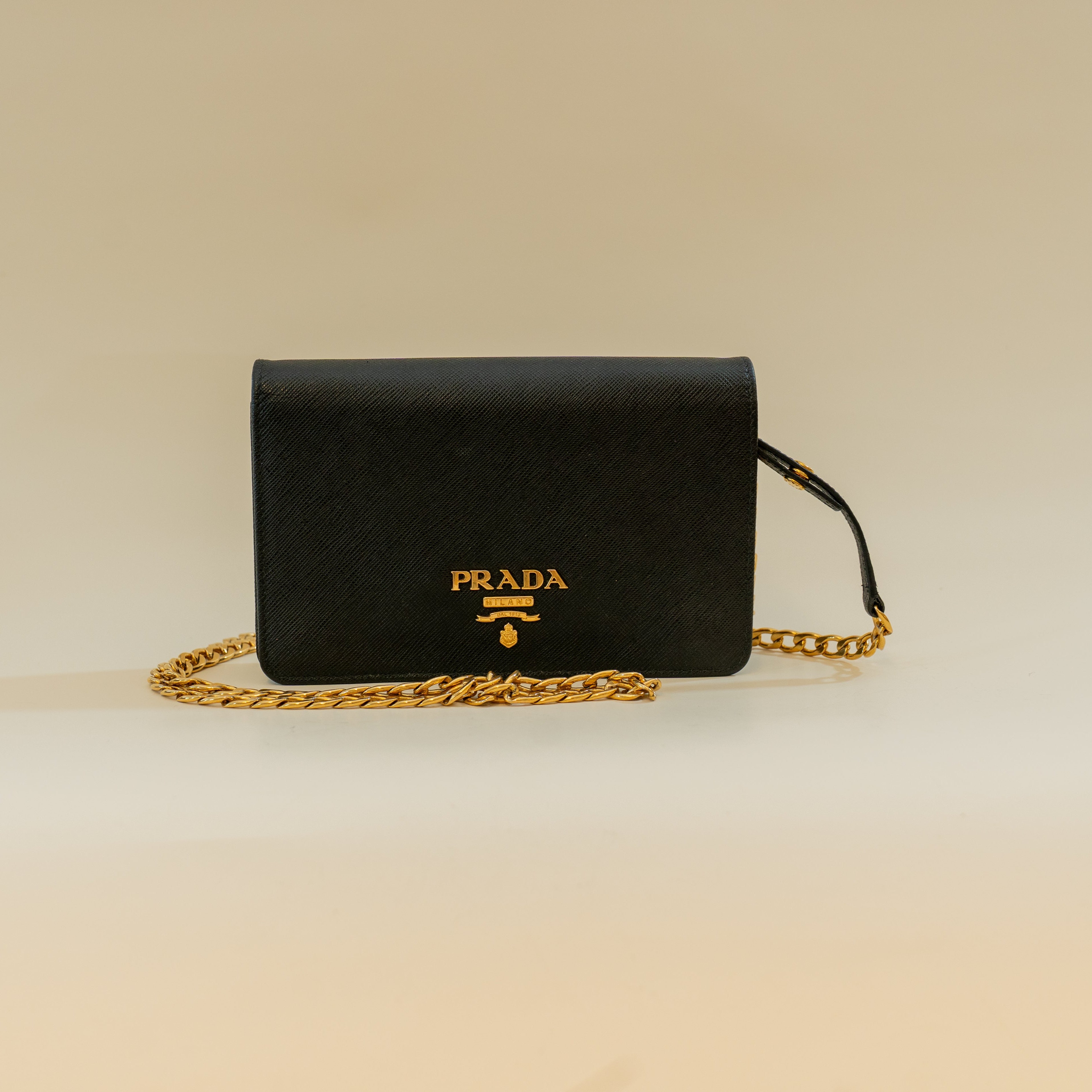 PRE-OWNED Black Saffiano Leather WOC Shoulder Bag