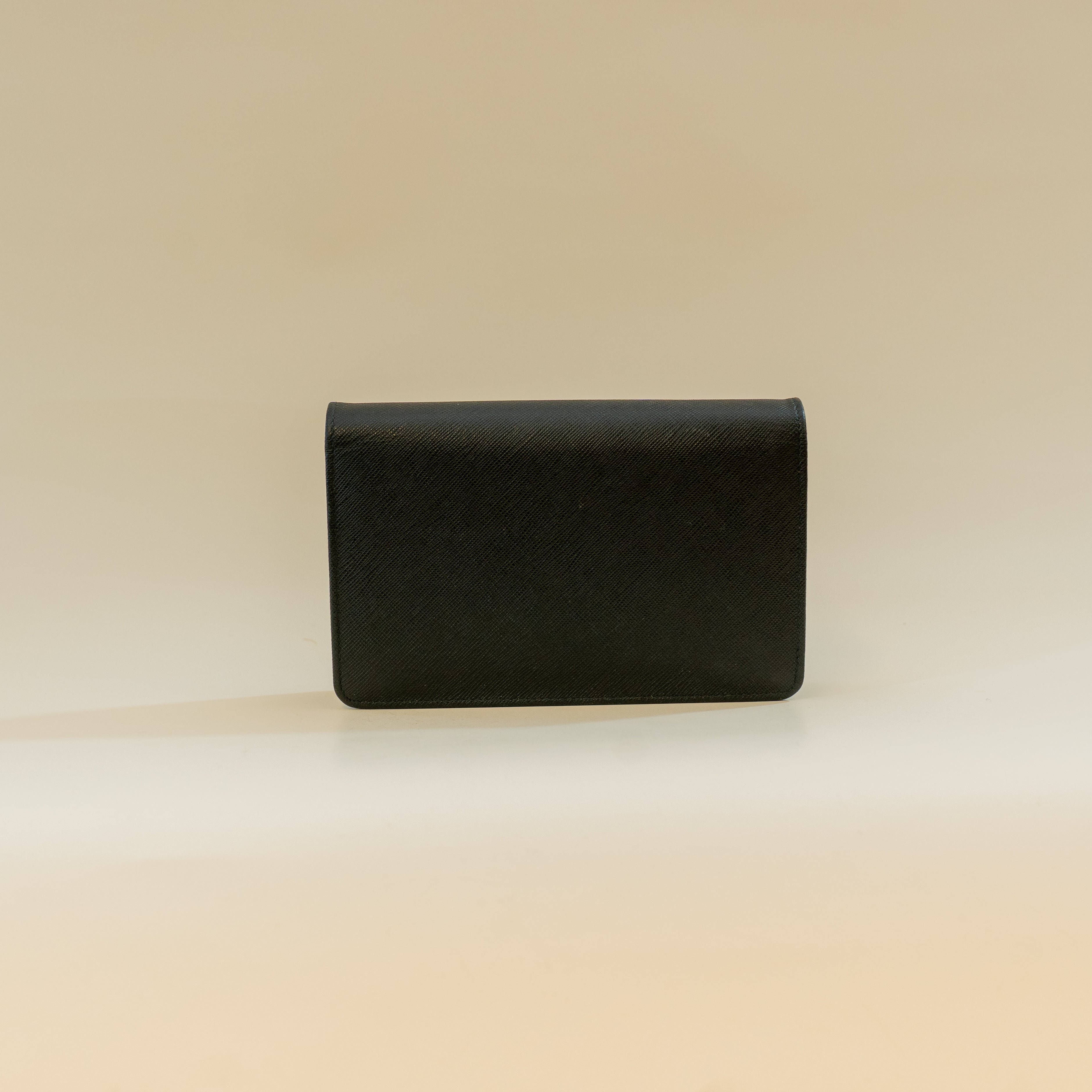 PRE-OWNED Black Saffiano Leather WOC Shoulder Bag
