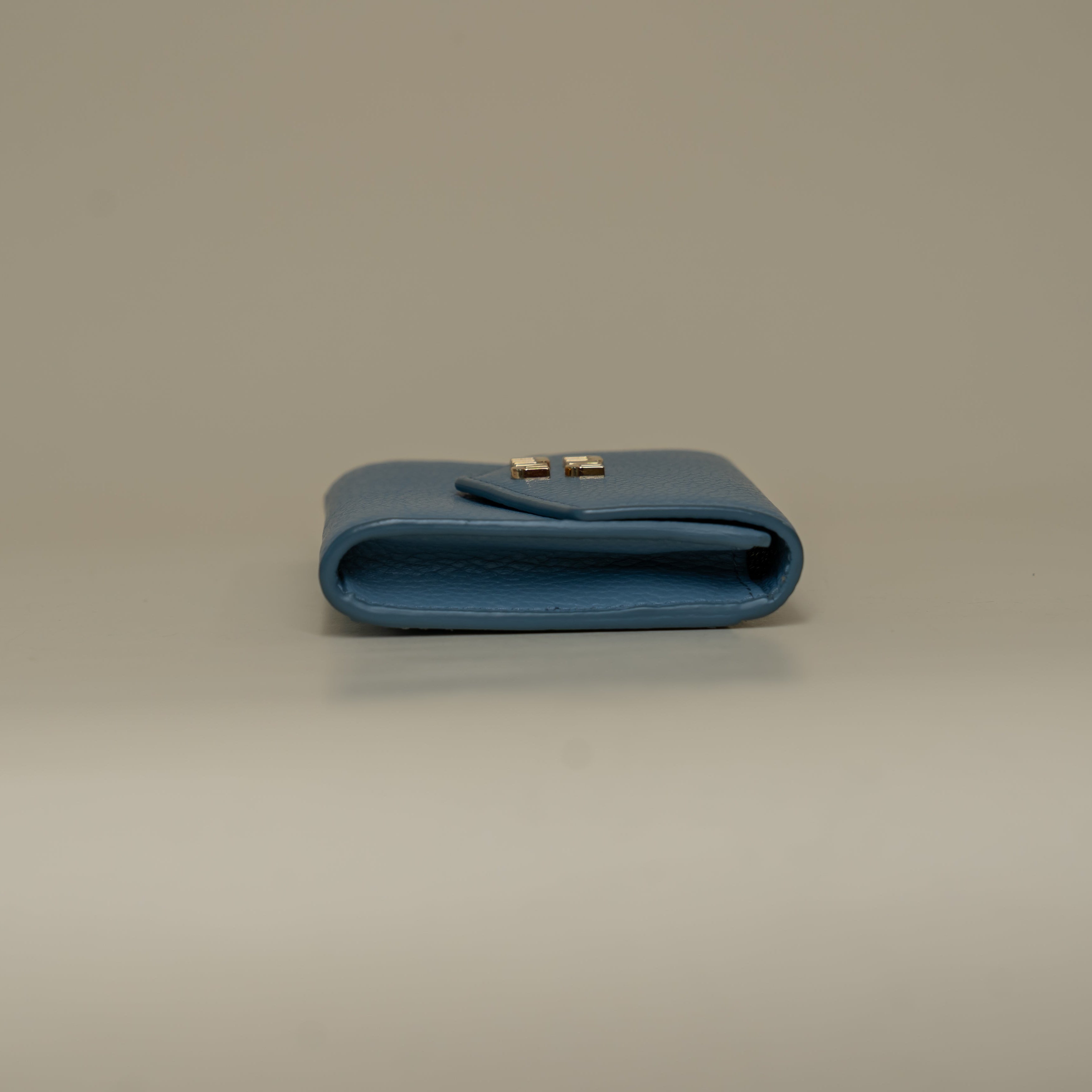 PRE-OWNED Envelope Flap Light Blue Leather Card Case