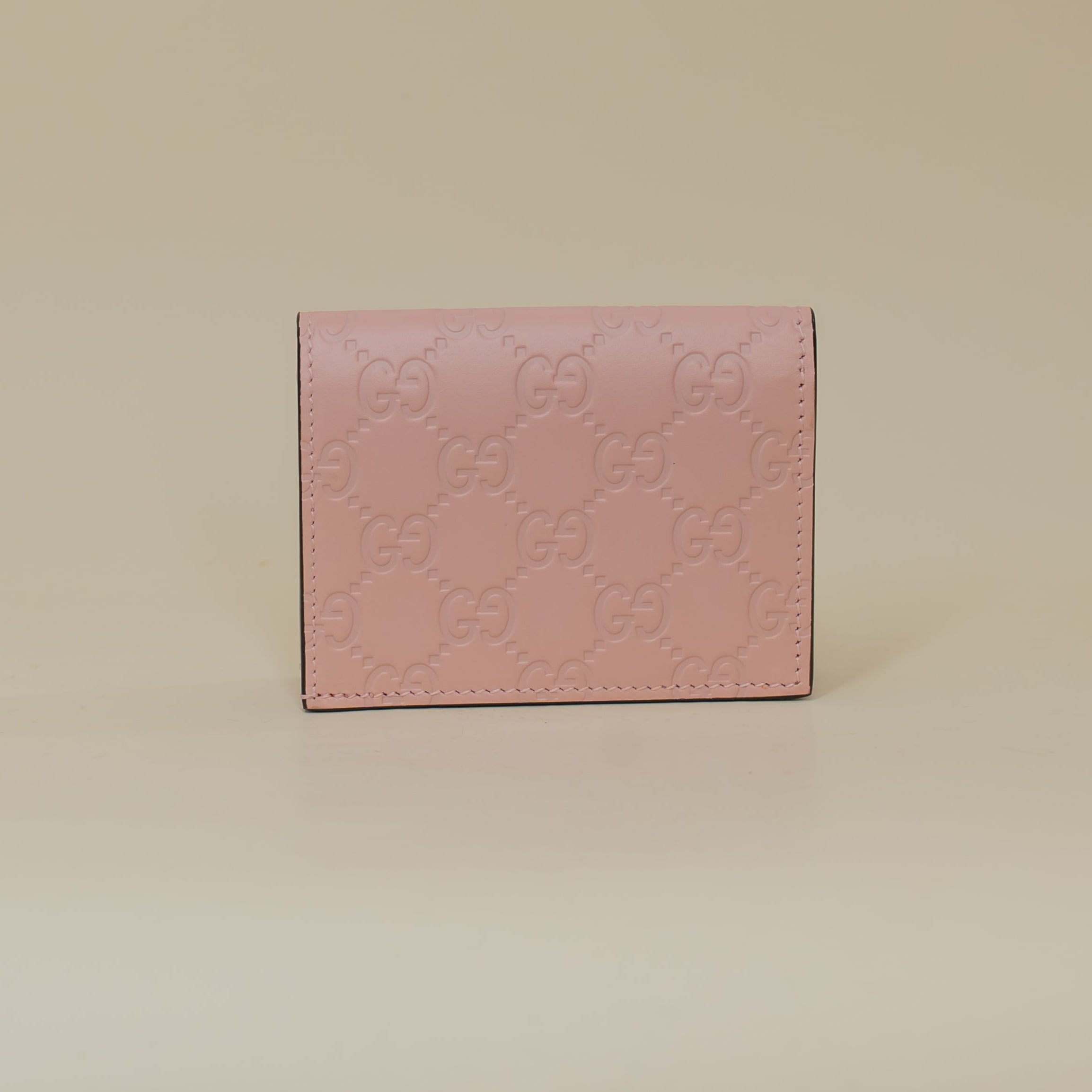 PRE-OWNED Guccissima Signature Crystal Cat Card Case Wallet Light Pink