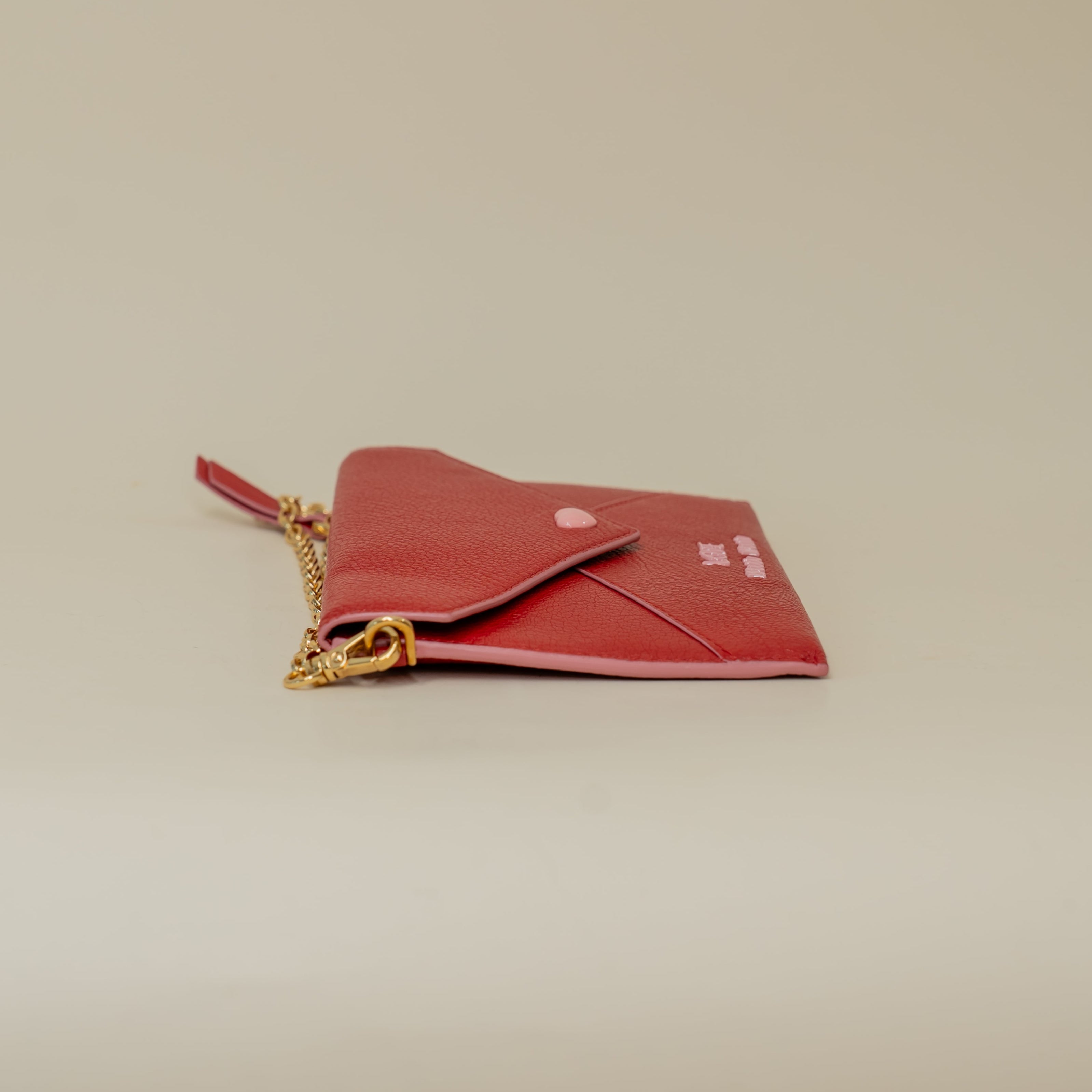 PRE-OWNED Red Goatskin Madras Love Wristlet Pouch