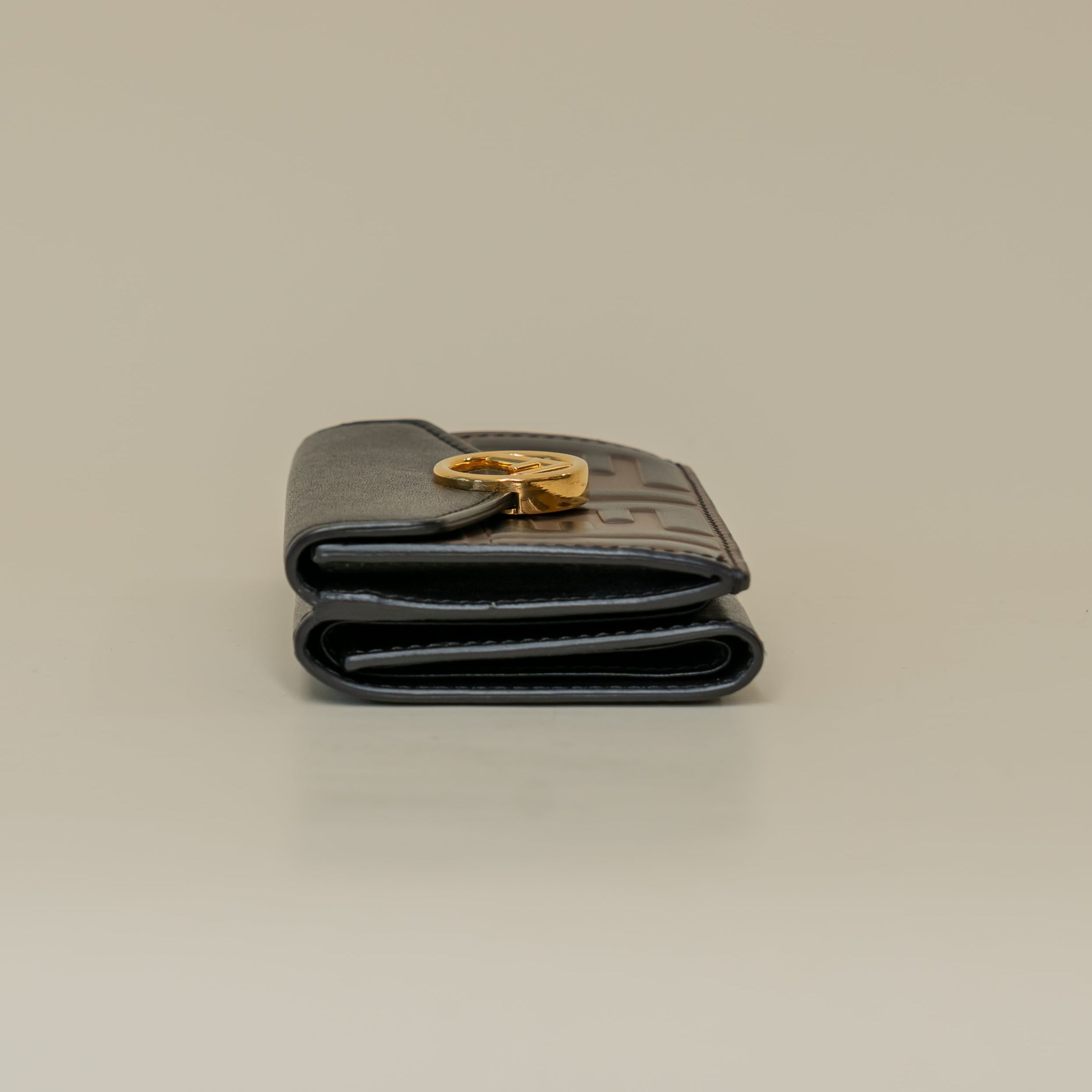 PRE-OWNED Brown Black Zucca Leather F is Fendi Trifold Wallet