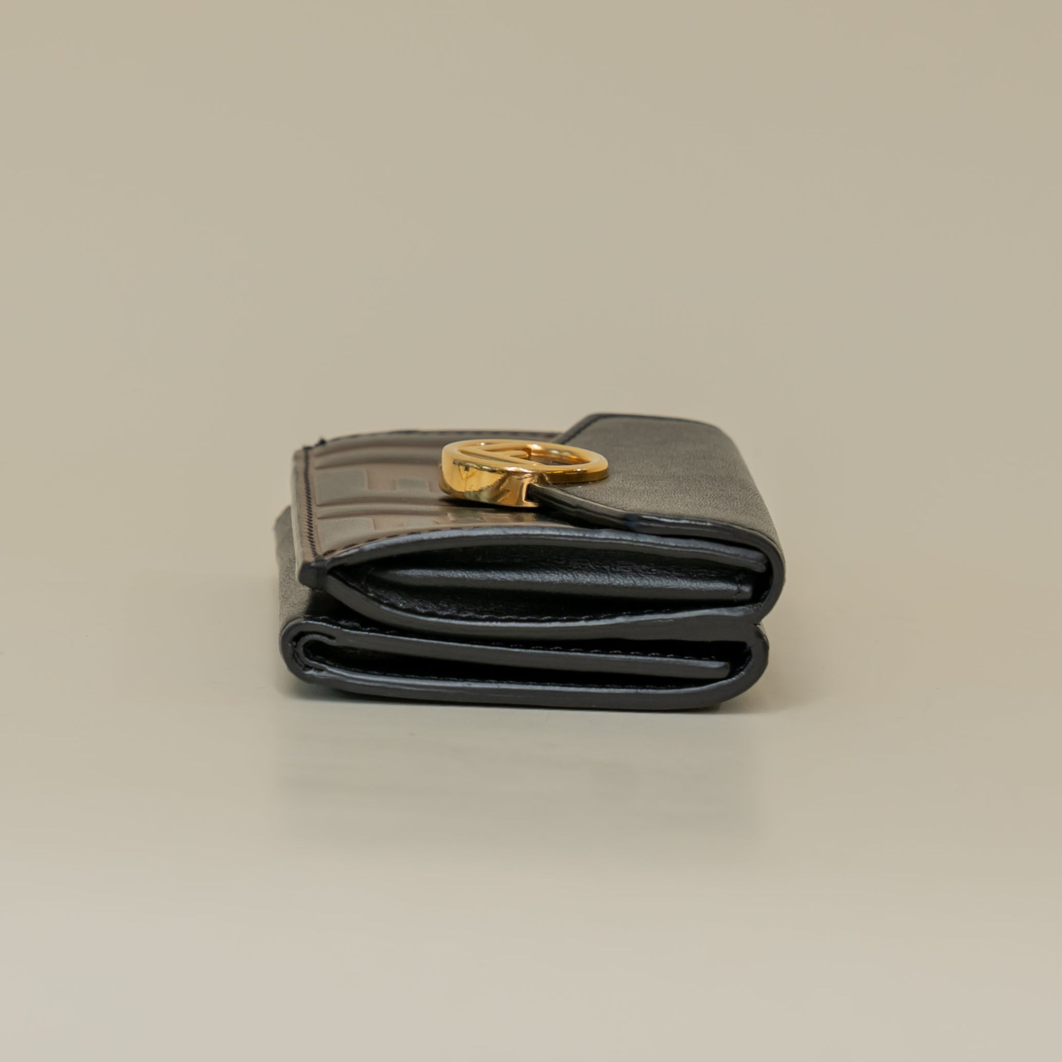 PRE-OWNED Brown Black Zucca Leather F is Fendi Trifold Wallet