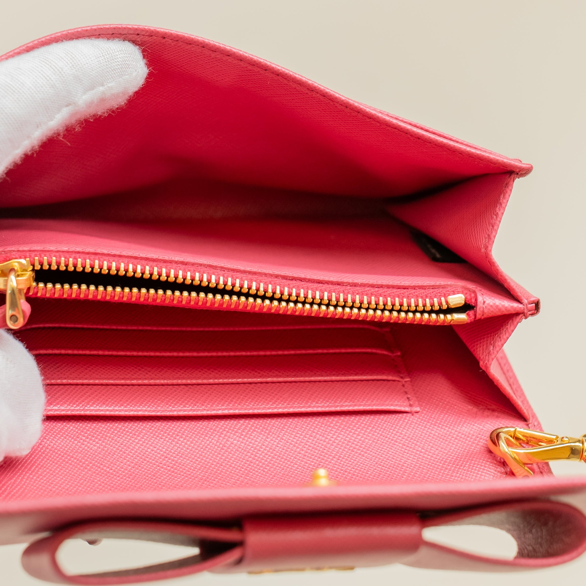 PRE-OWNED Pink Saffiano Leather Bow Wristlet Wallet