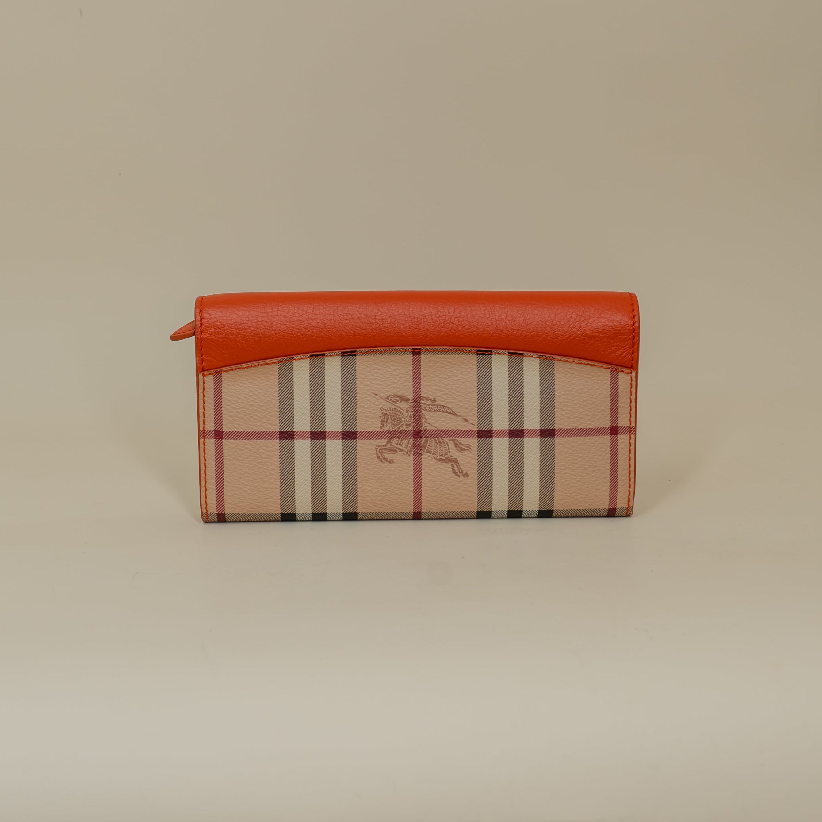 PRE-OWNED Calfskin Haymarket Check Henley Wallet Orange