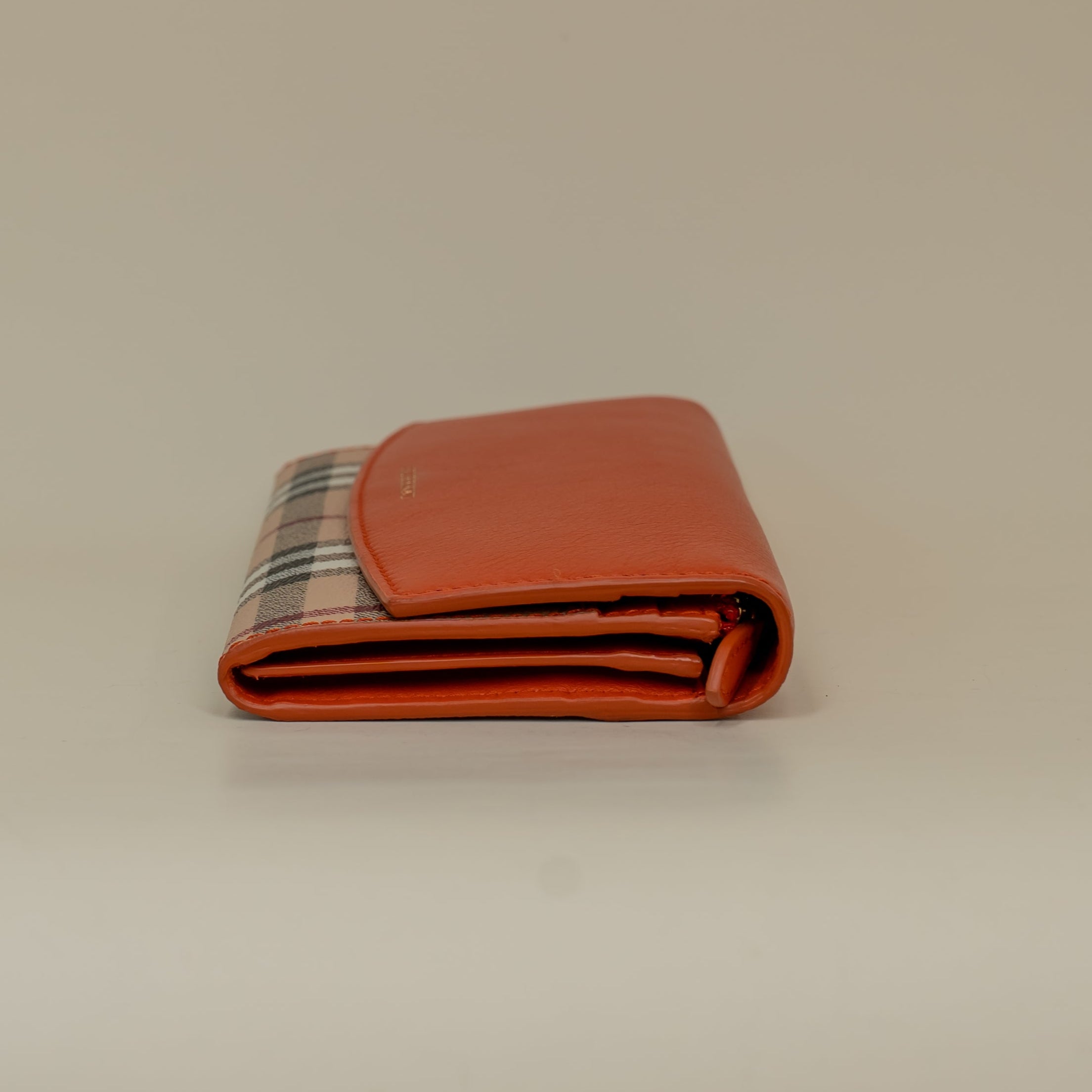 PRE-OWNED Calfskin Haymarket Check Henley Wallet Orange