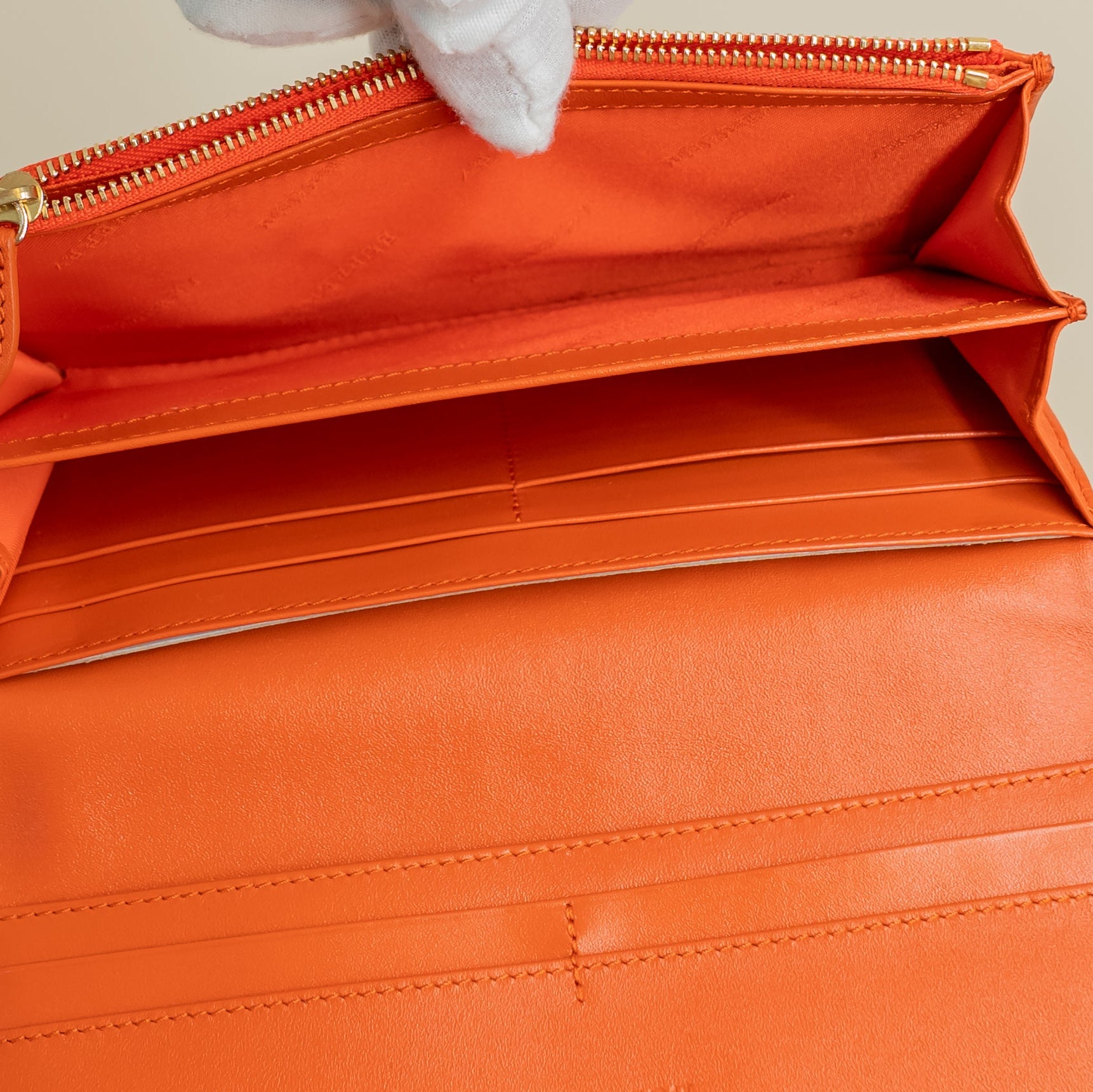 PRE-OWNED Calfskin Haymarket Check Henley Wallet Orange