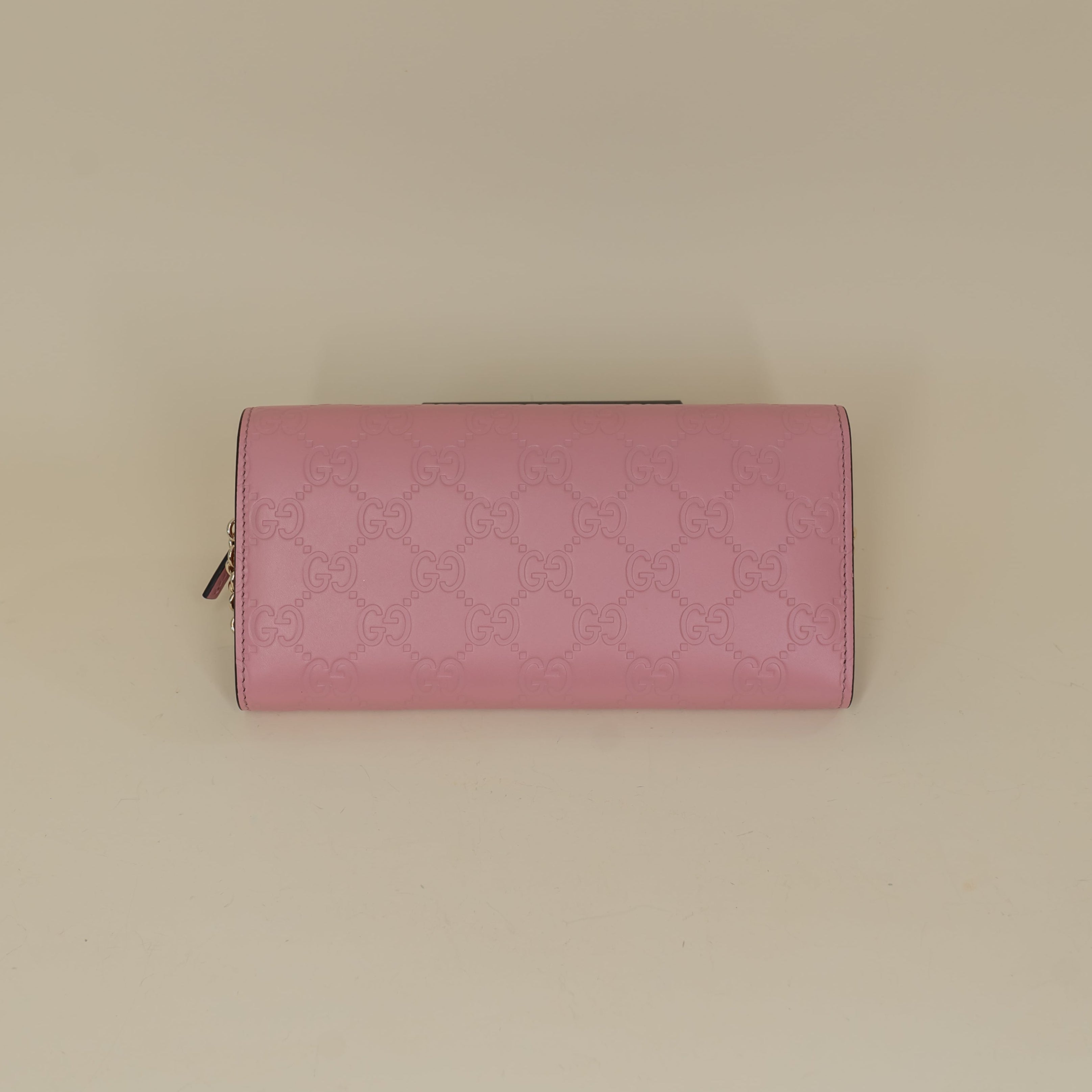 PRE-OWNED Guccissima Signature Dice Chain Wallet Carmine Rose