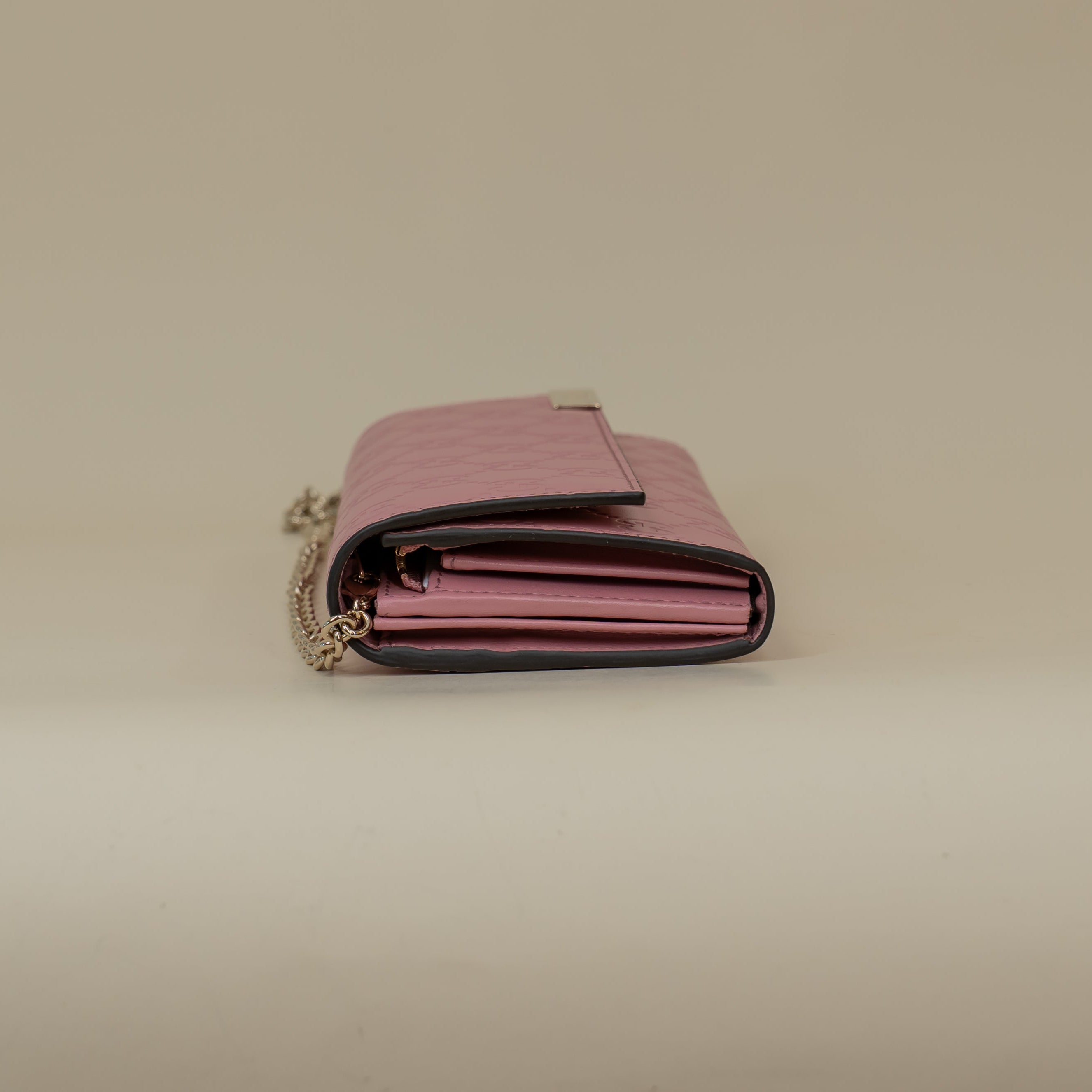 PRE-OWNED Guccissima Signature Dice Chain Wallet Carmine Rose