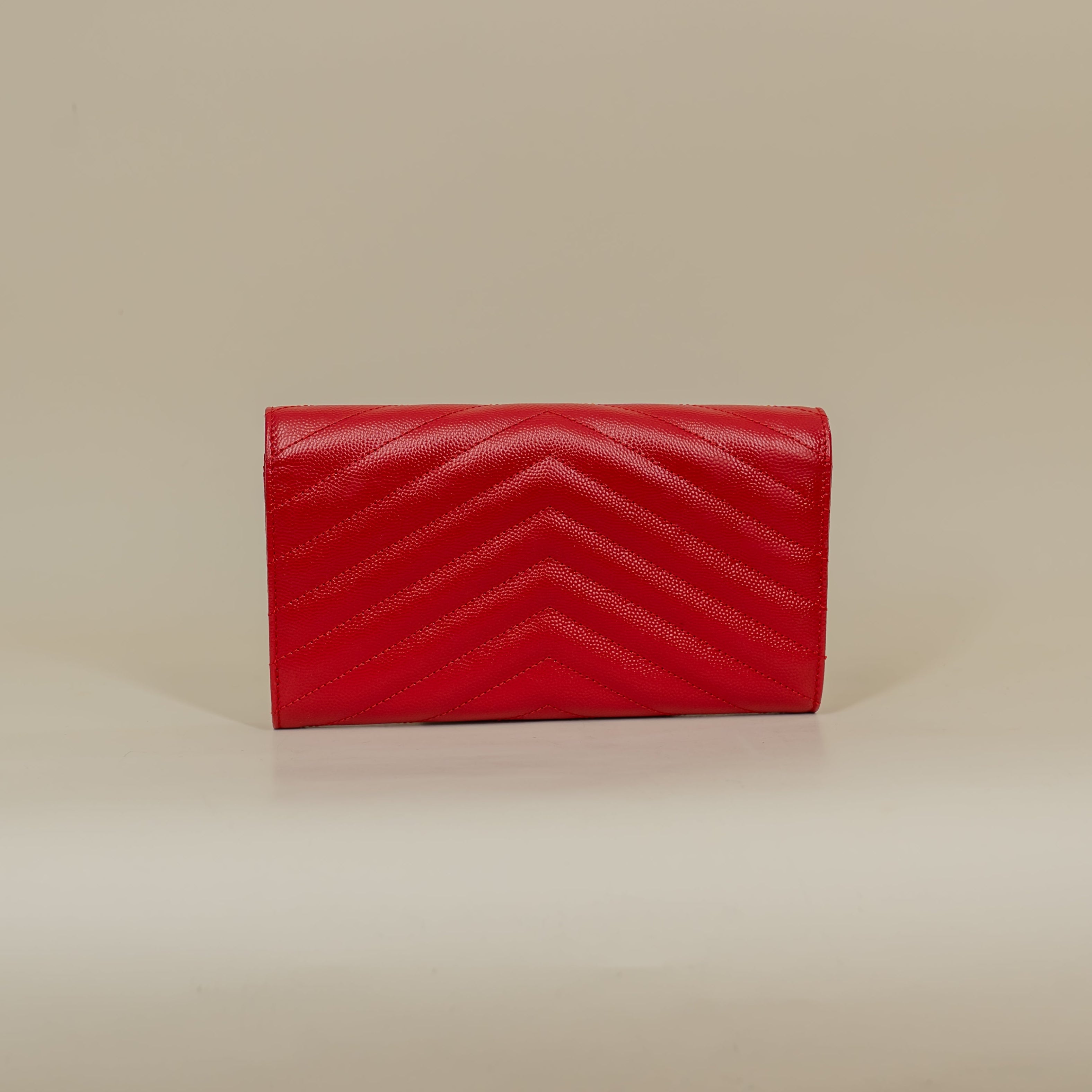 PRE-OWNED Red Grain De Poudre Matelasse Chevron Monogram Flap Wallet