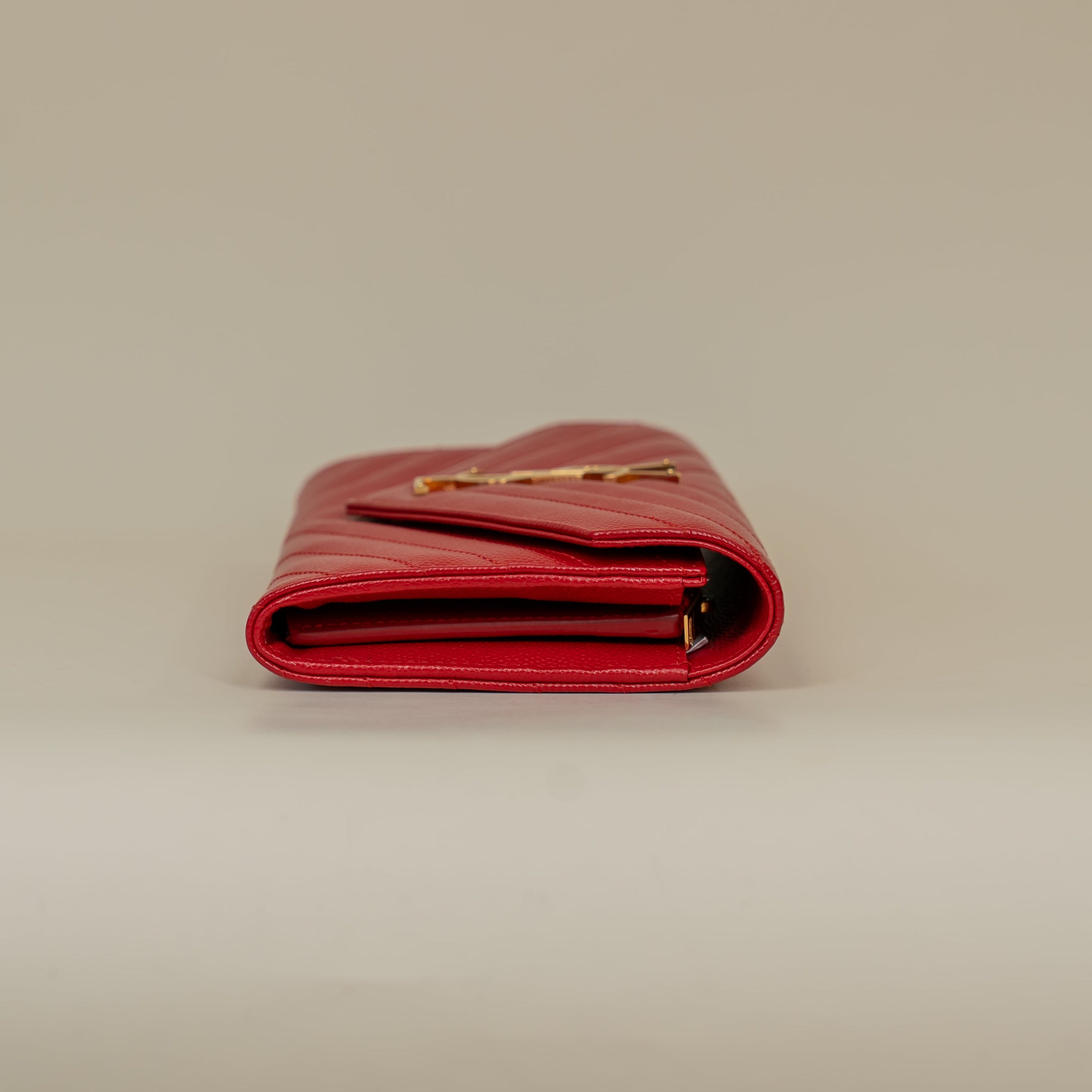 PRE-OWNED Red Grain De Poudre Matelasse Chevron Monogram Flap Wallet