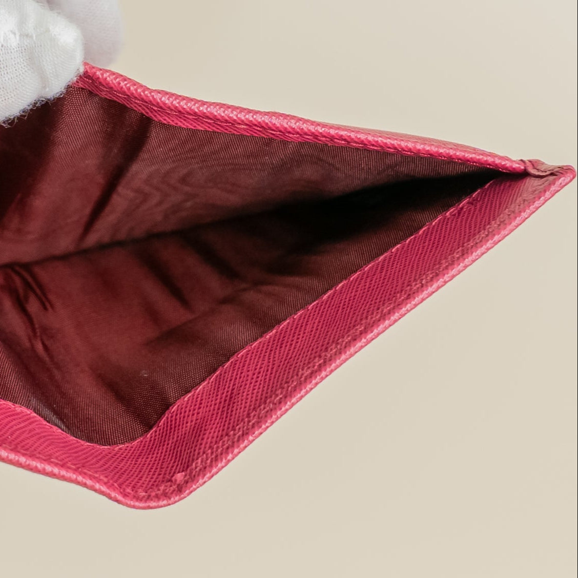 PRE-OWNED Pink Saffiano Metal French Flap Compact Wallet