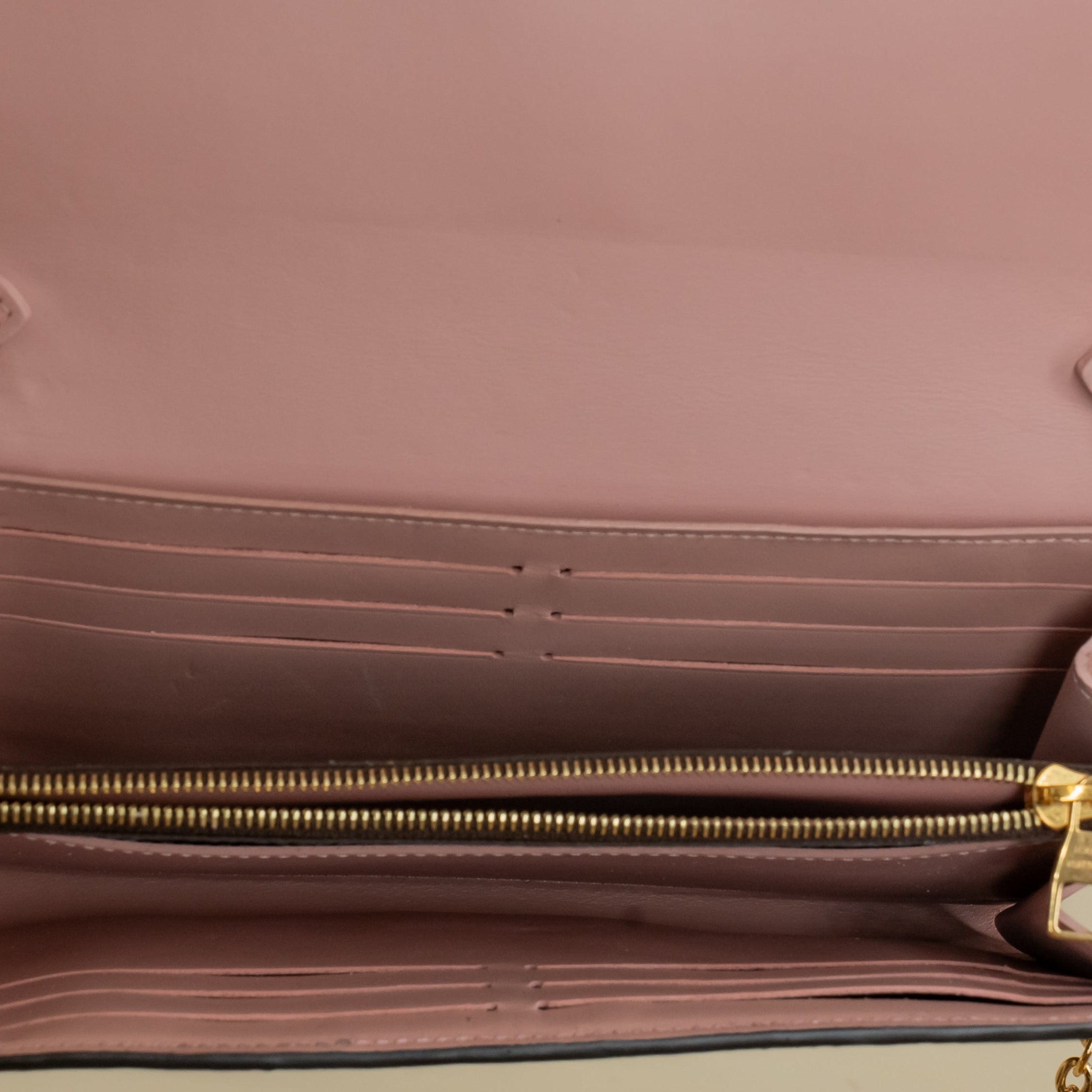 PRE-OWNED Damier Ebene Croisette Chain Wallet Rose Ballerine