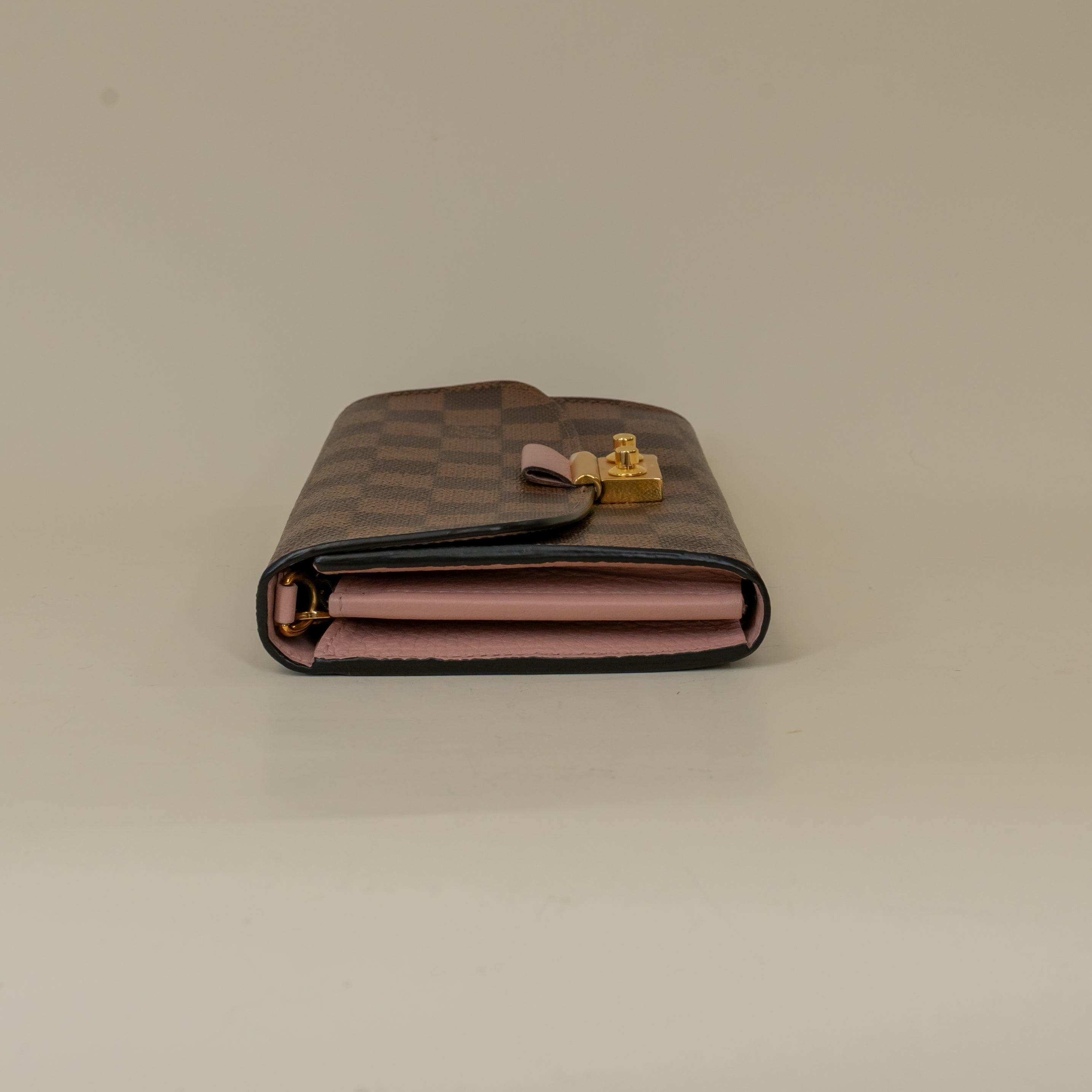 PRE-OWNED Damier Ebene Croisette Chain Wallet Rose Ballerine