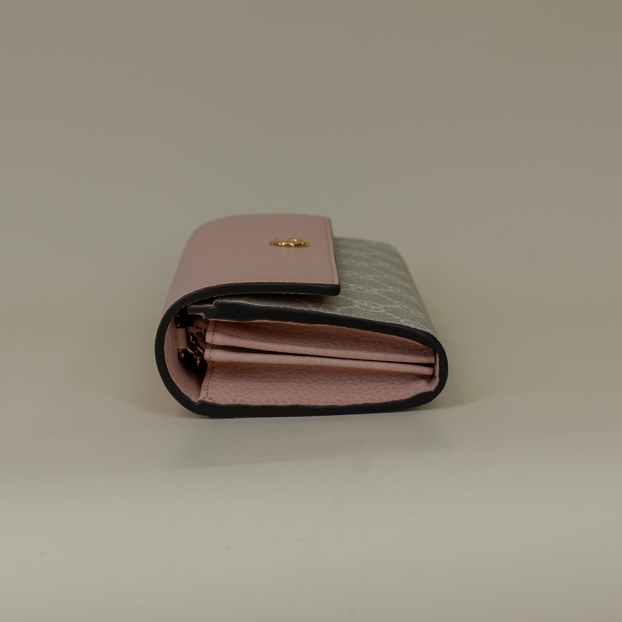 PRE-OWNED GG Dollar Calfskin Supreme Monogram Petite Pink Wallet on a Chain