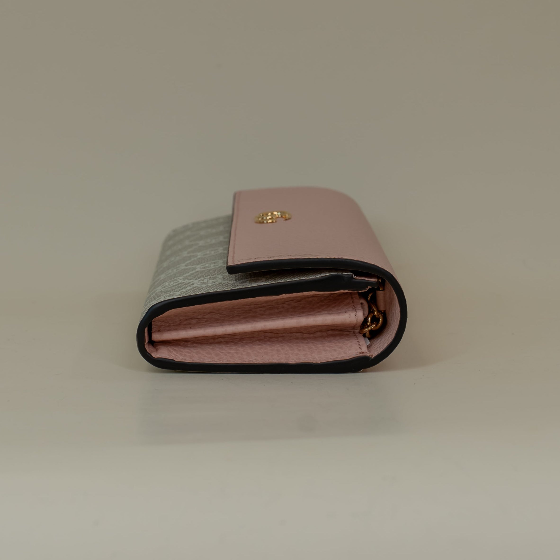 PRE-OWNED GG Dollar Calfskin Supreme Monogram Petite Pink Wallet on a Chain