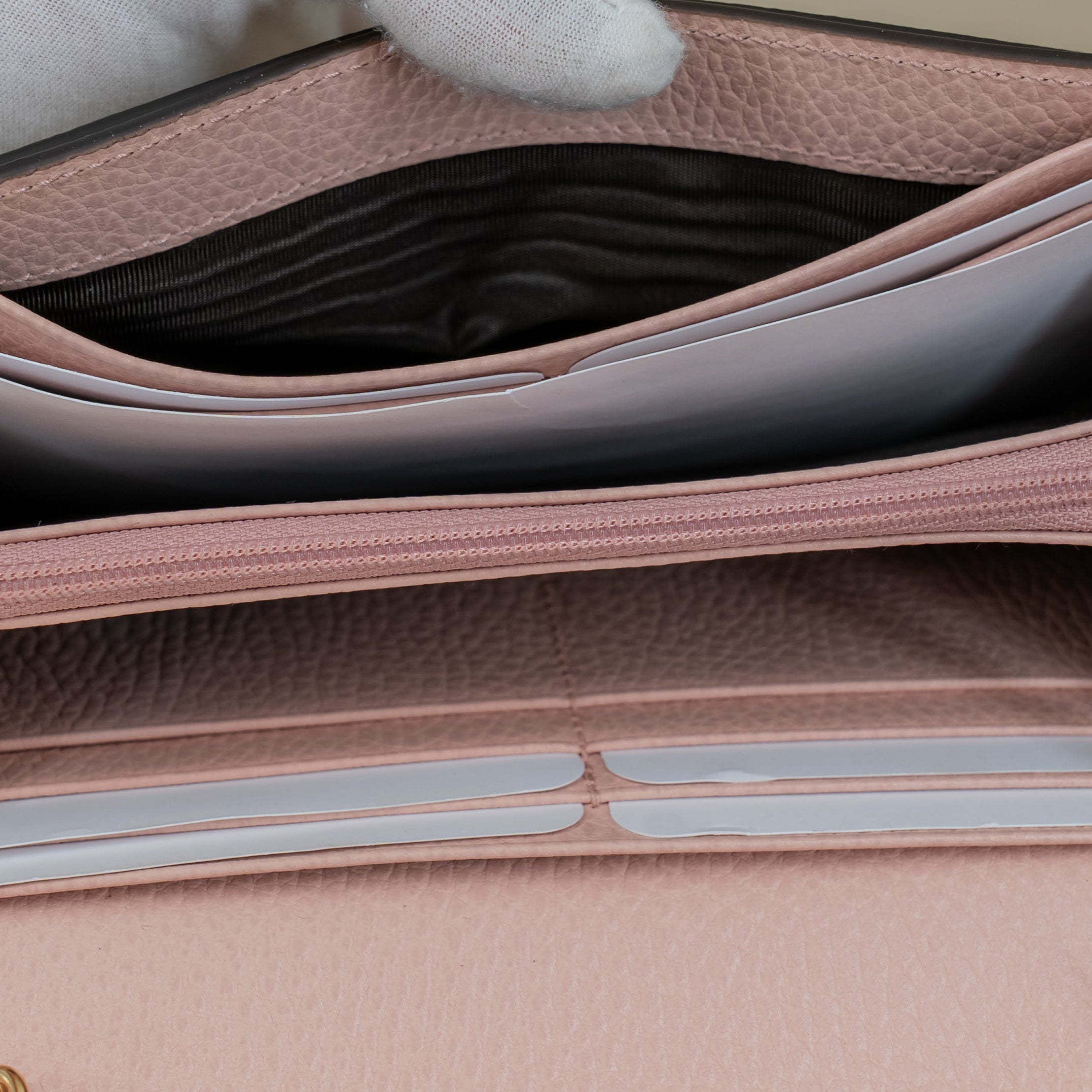 PRE-OWNED GG Dollar Calfskin Supreme Monogram Petite Pink Wallet on a Chain