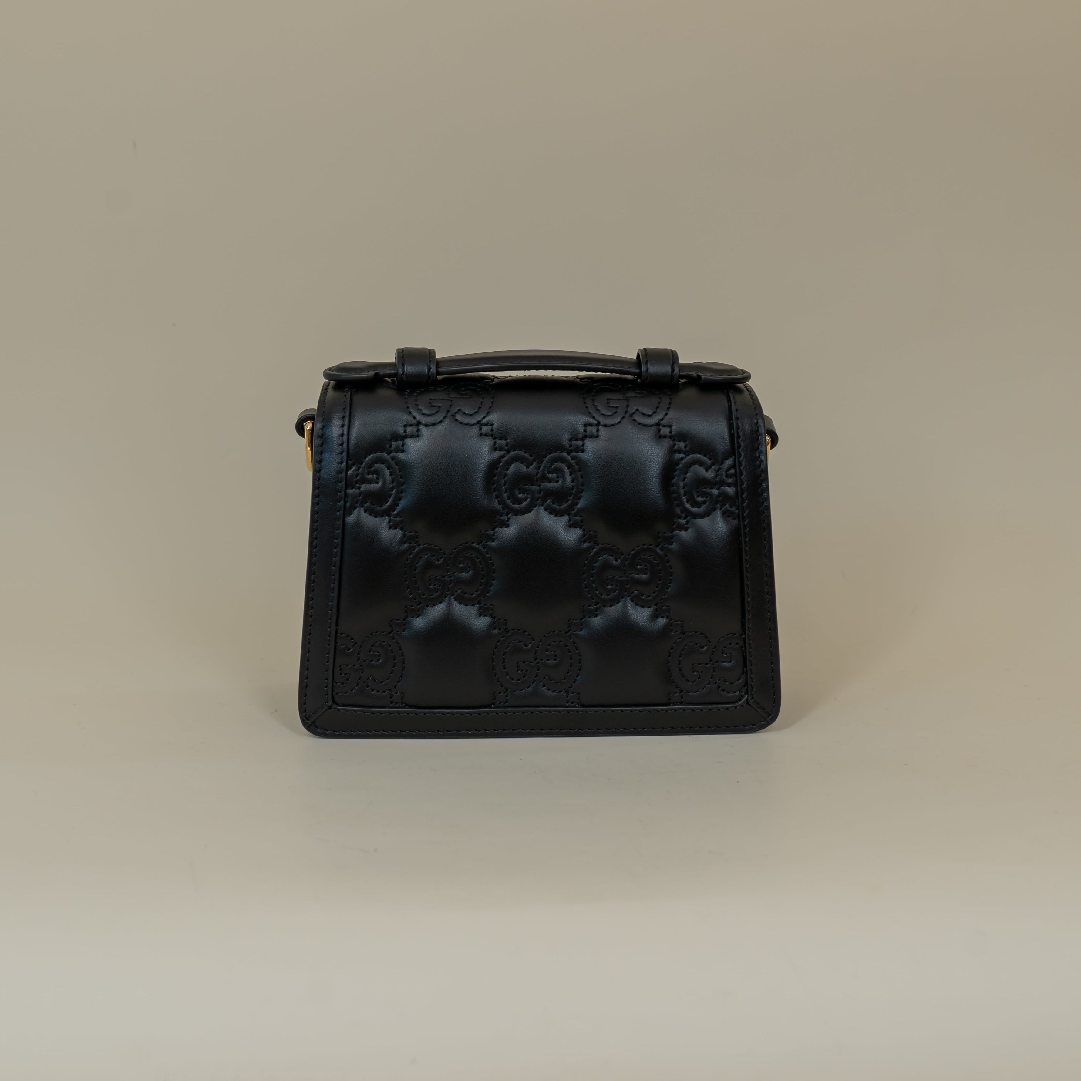 PRE-OWNED Black Calfskin GG Matelasse Mini Top Handle Shoulder Bag