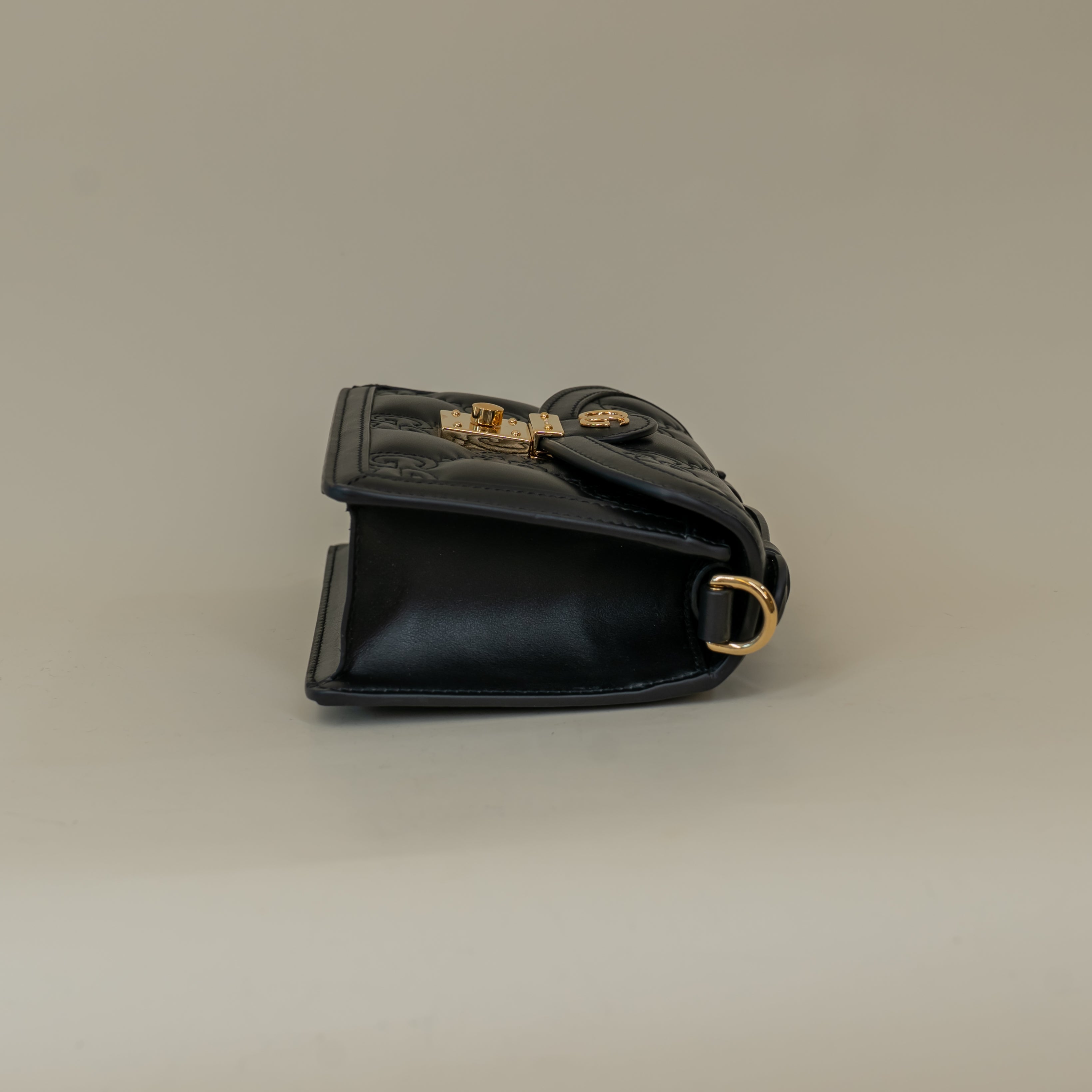 PRE-OWNED Black Calfskin GG Matelasse Mini Top Handle Shoulder Bag